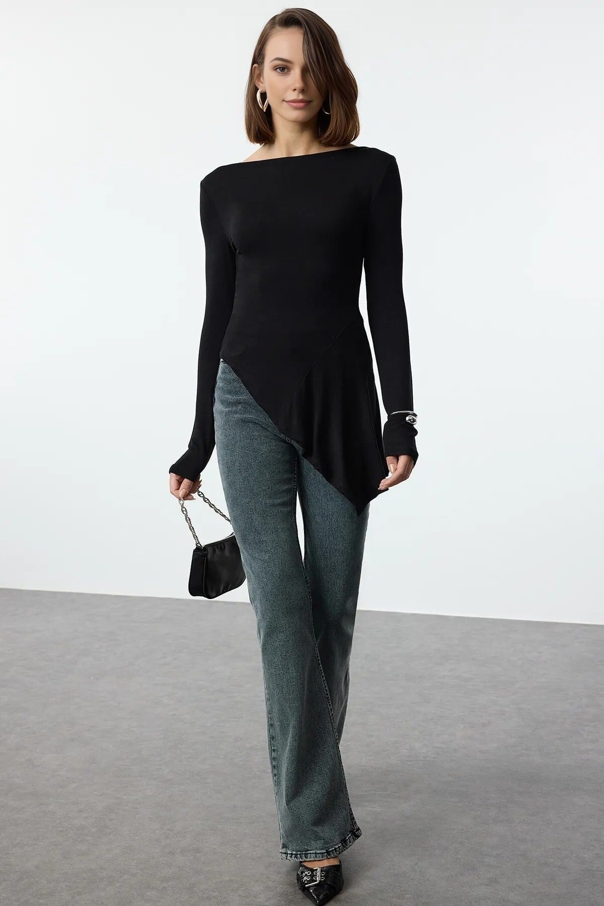 Chemisier asymétrique en maille douce et texturée