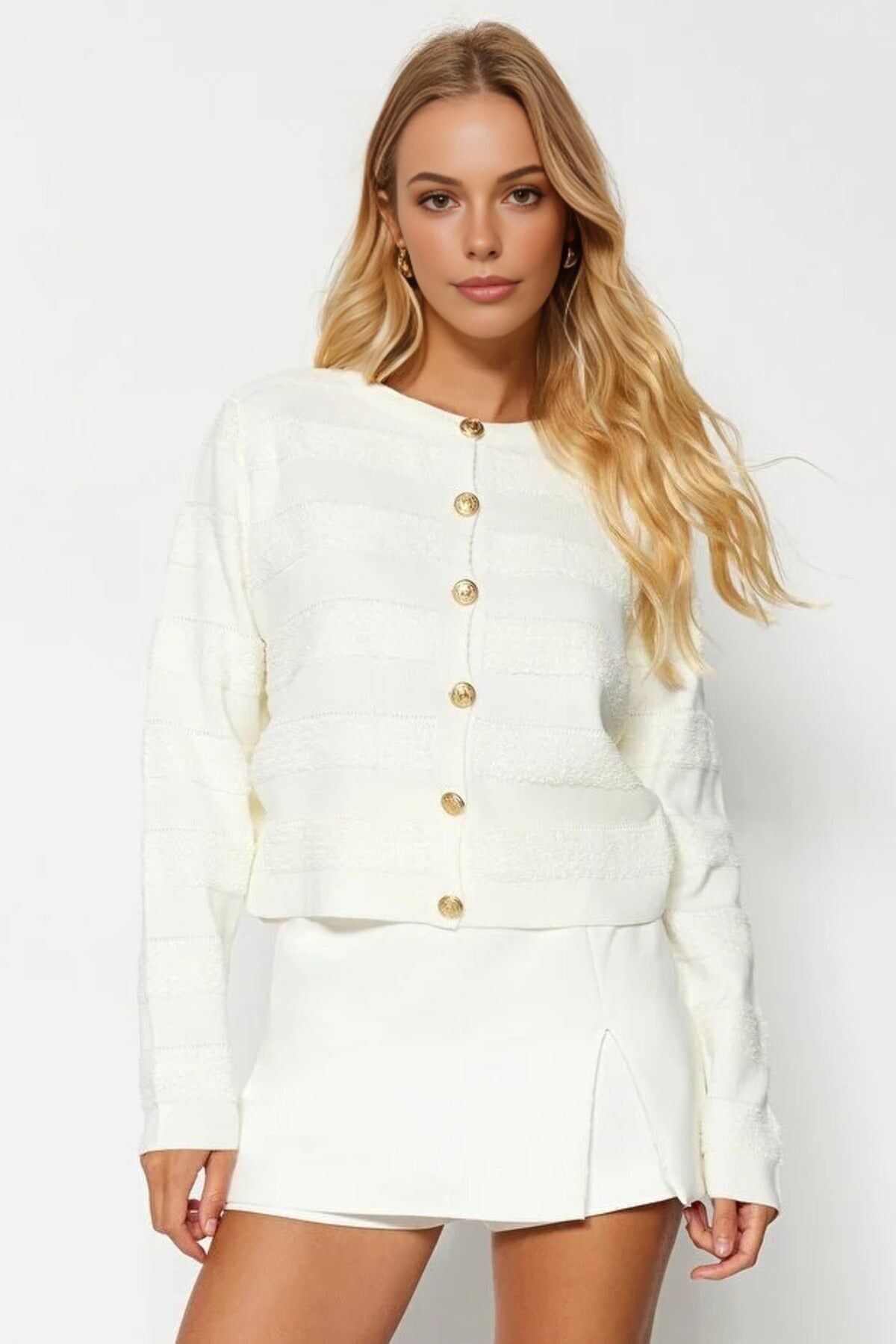 Cárdigan de punto de cuello redondo