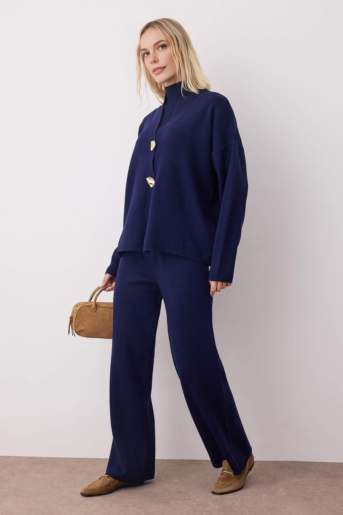 3-teiliges Strickset (Cardigan, Oberteil & Hose) mit Accessoires