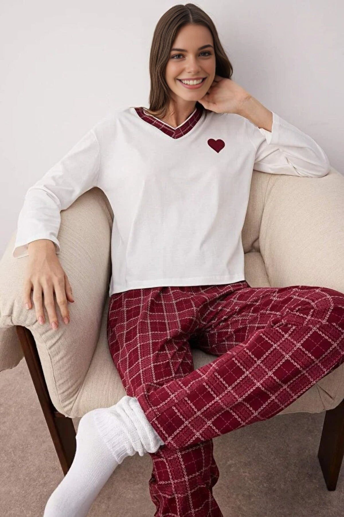 2-teiliger Pyjama aus 100 % Baumwolle mit Argyle-Strickmuster