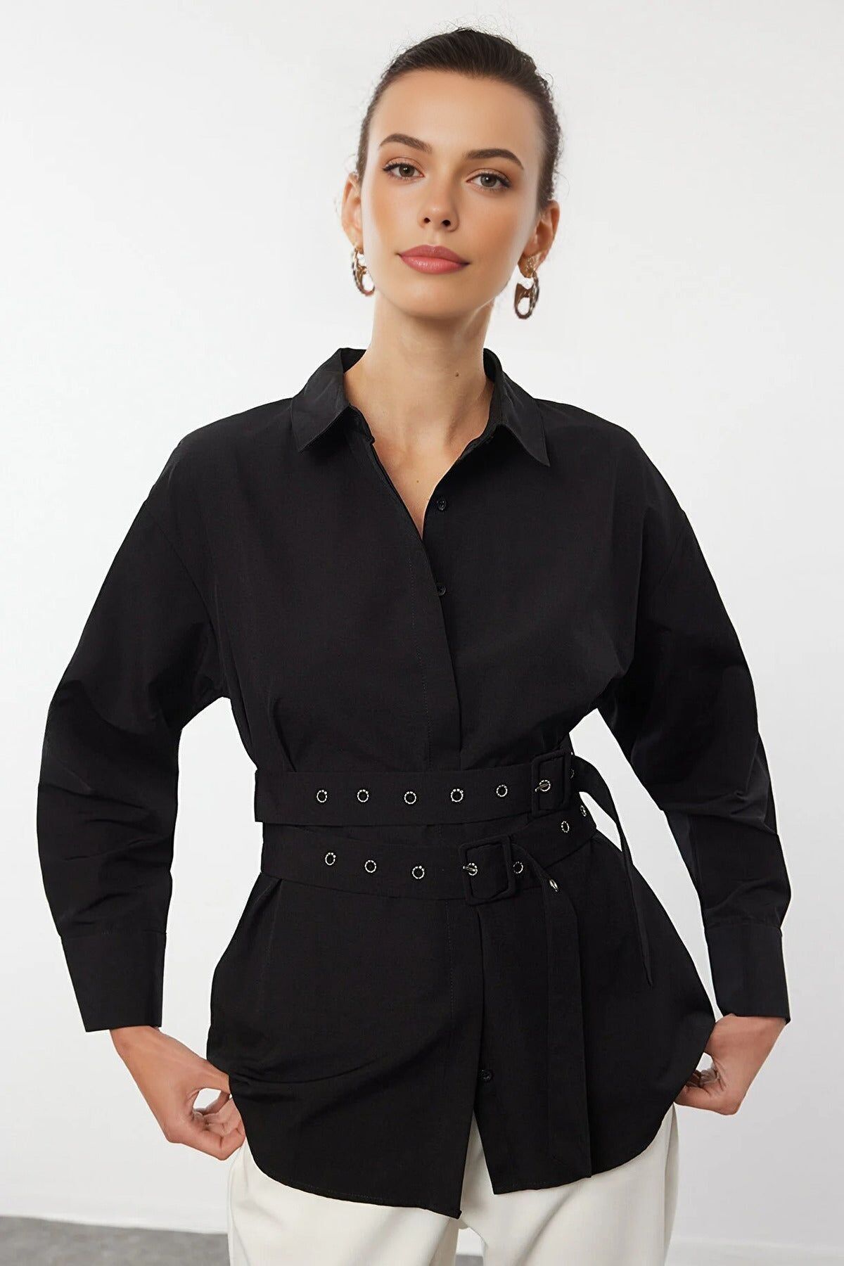 Gewebtes Hemd mit Gürteldetail