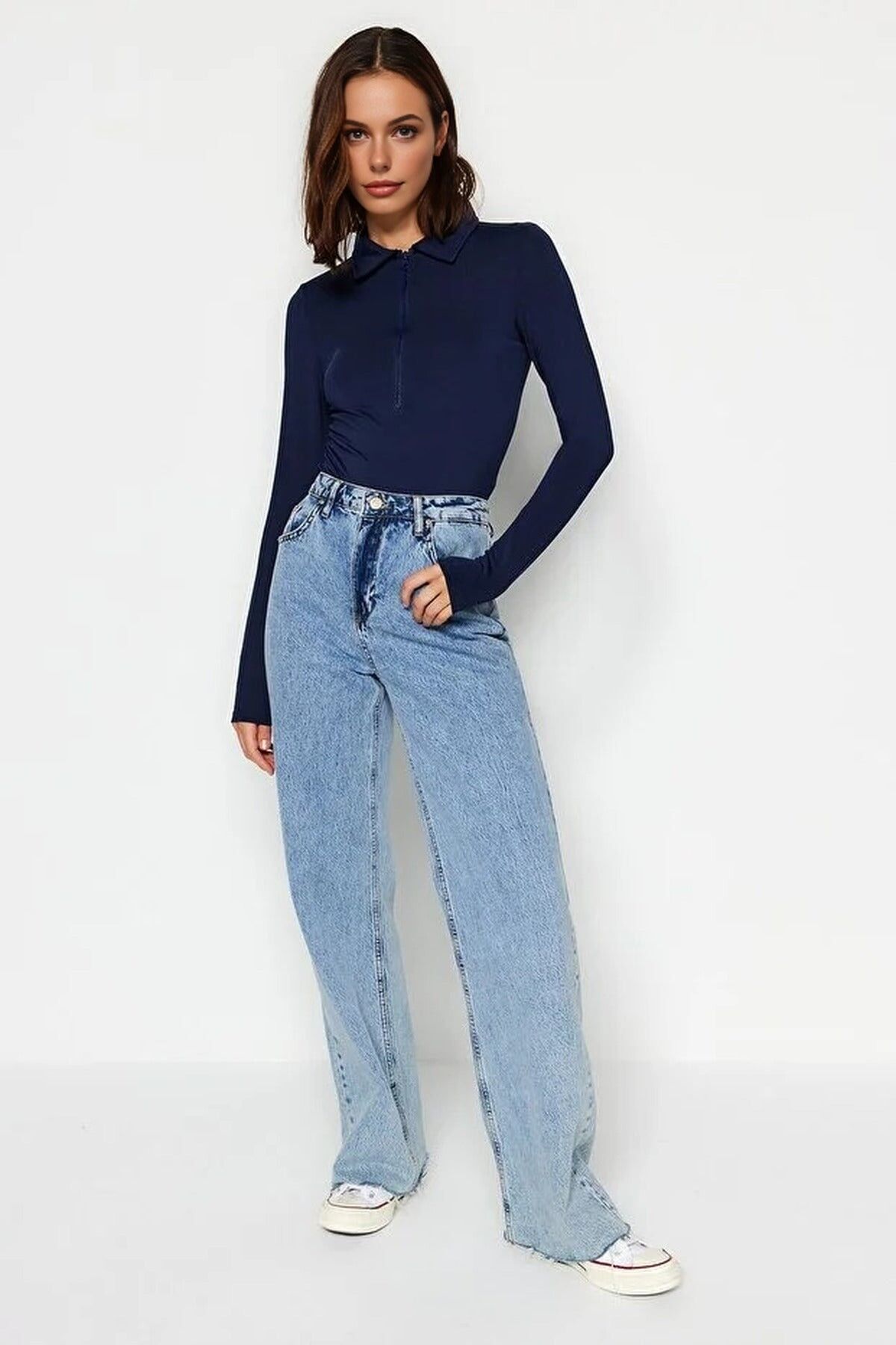 Strickbody mit Reißverschlusskragen