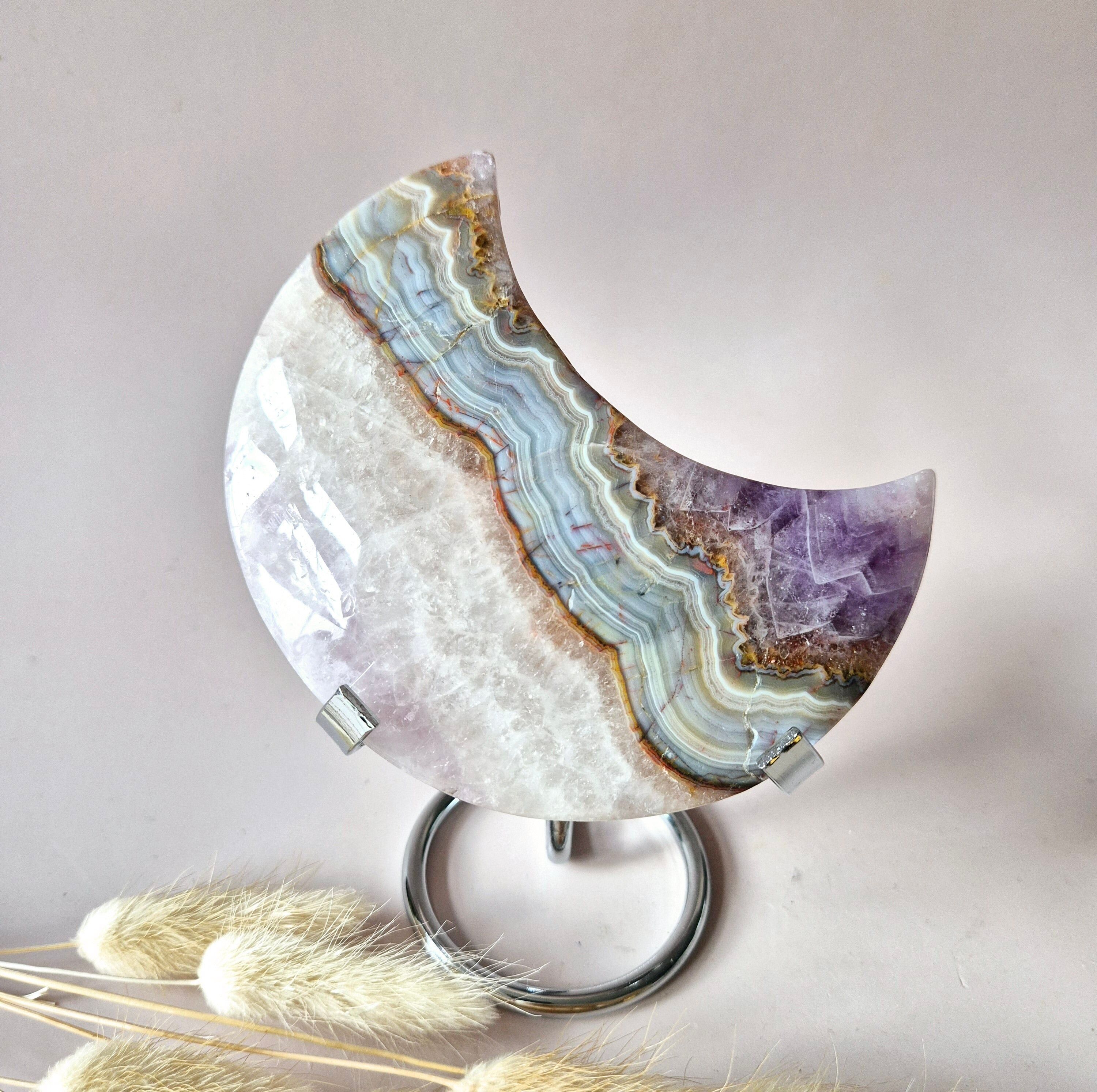 Luna de ágata amatista XL (327 g) – Incluye soporte