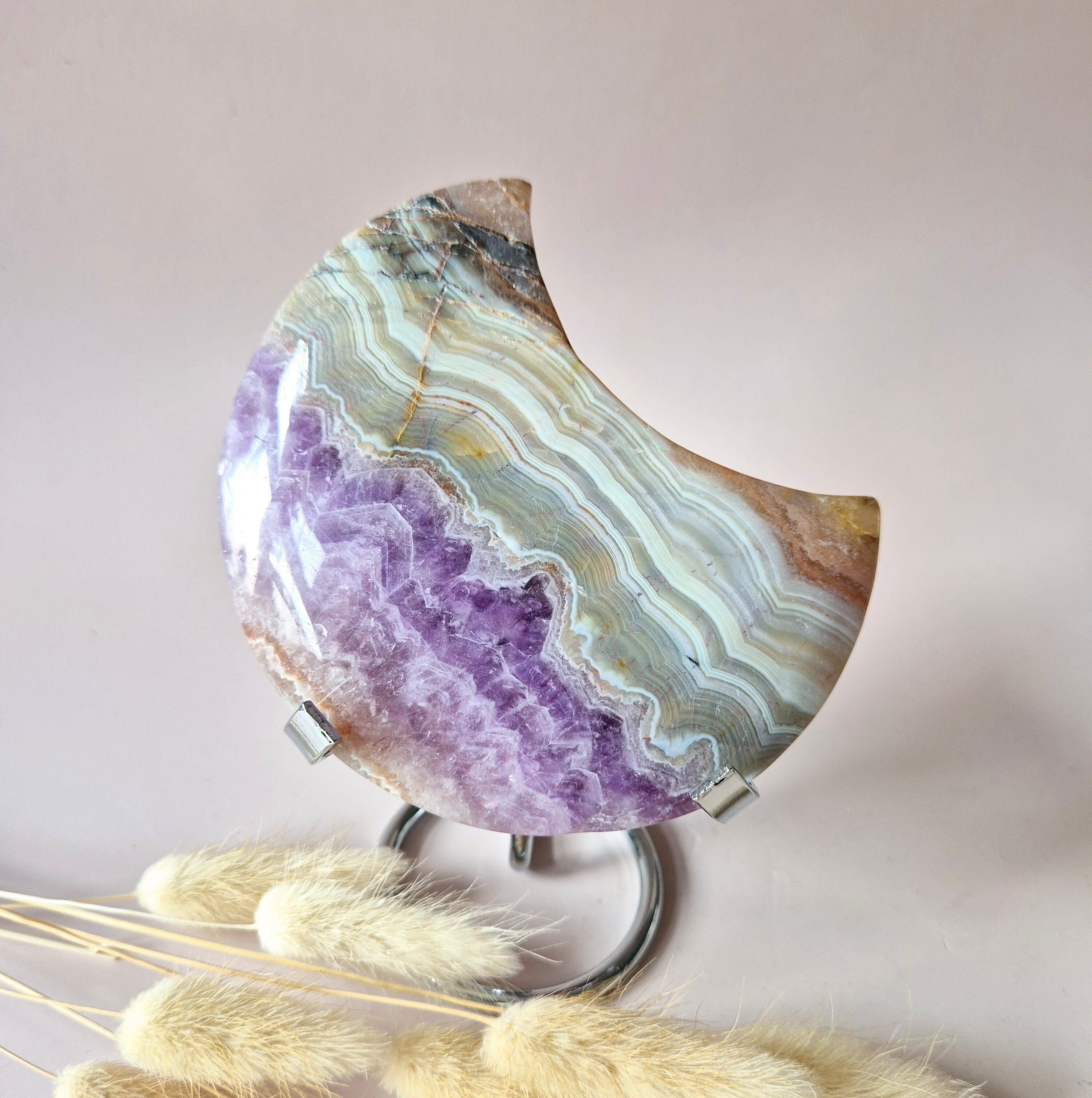 Lune XL en améthyste et agate (360 g) – Support inclus