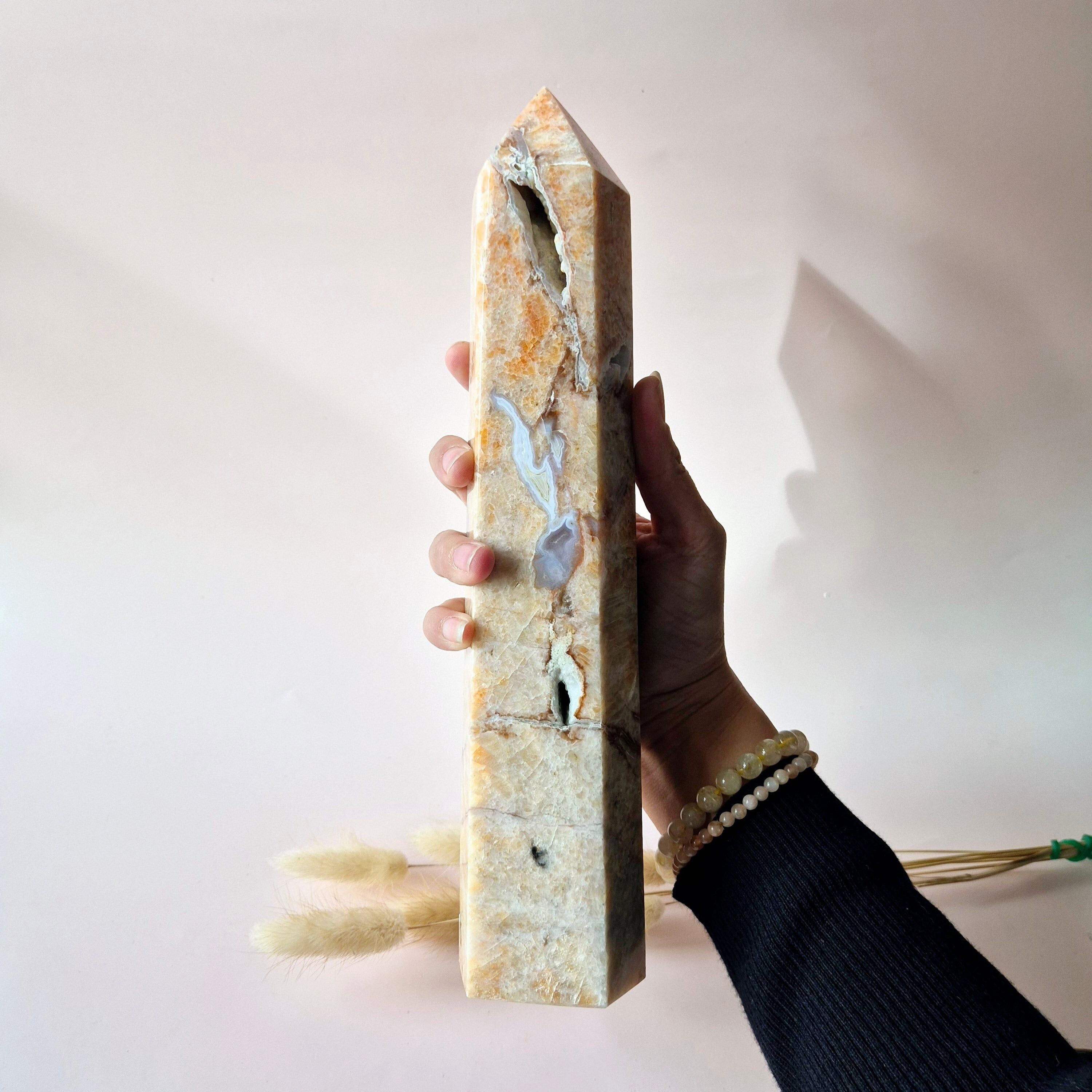 Torre XXL de piedra solar Srote de 28 cm | Obelisco de piedra solar | 1600 g | Cristal curativo | Pieza única