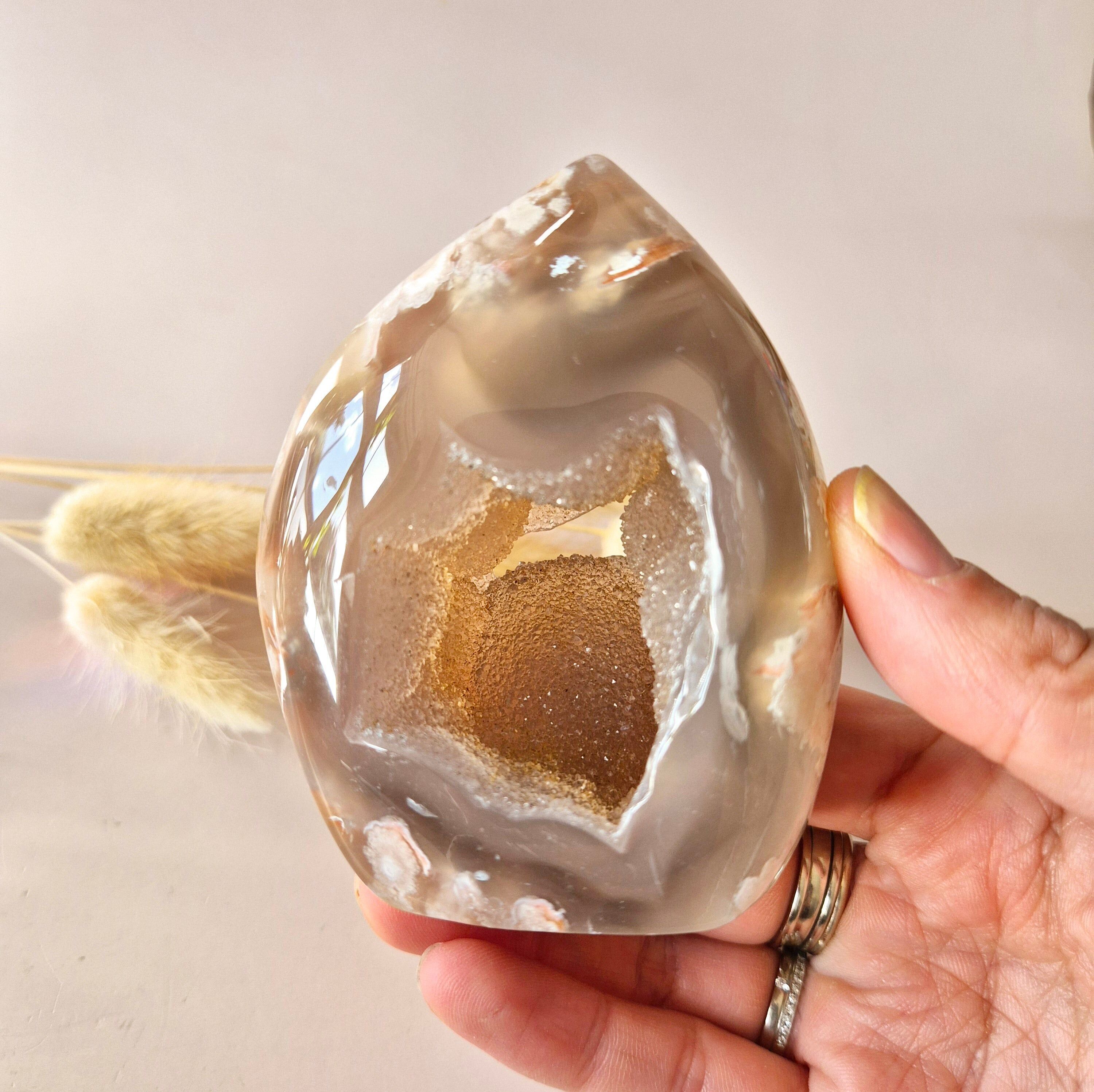 Edelstein Druzy Rosa Amethyst Flamme 266g (Rosa Amethyst)