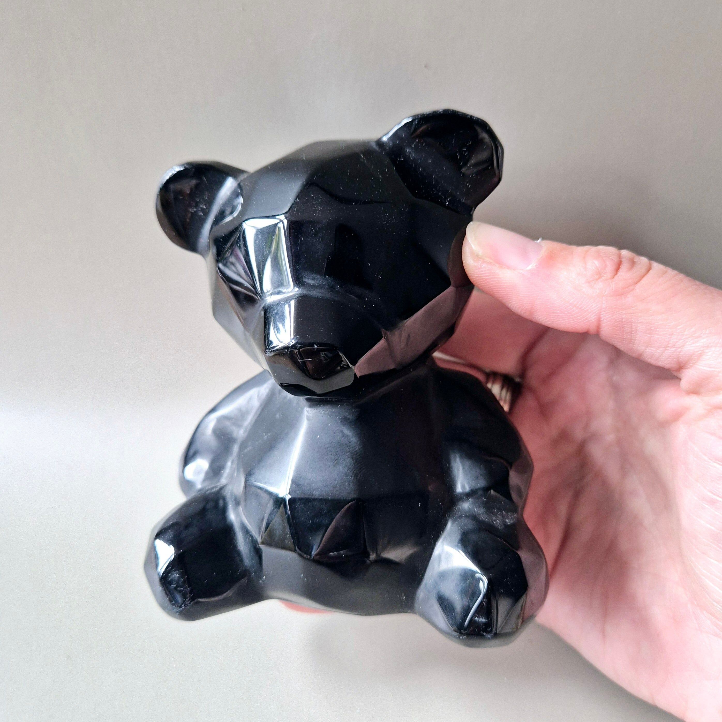 XL Schwarzer Obsidianbär (10 cm – 470 g) – Handgeschliffene Edelsteinskulptur
