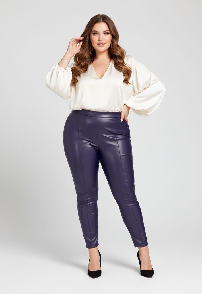 Legging grande taille en similicuir bleu coupe slim (B306)