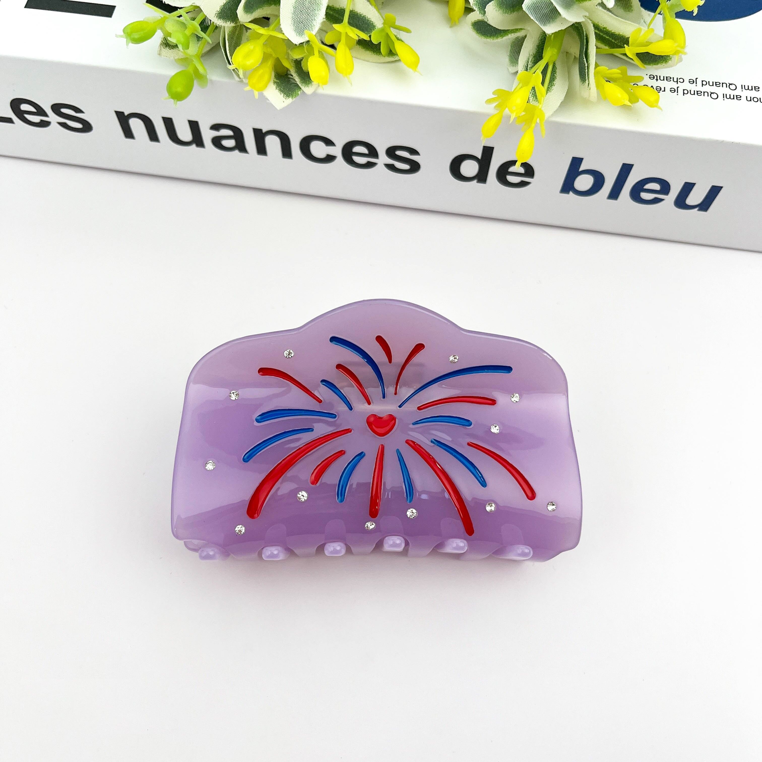 Haarspange aus Acetat mit lila Feuerwerksmotiven