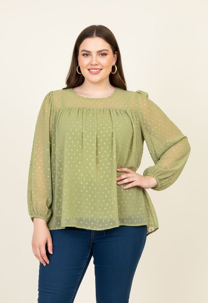 Blusa de lunares de talla grande (C6579)