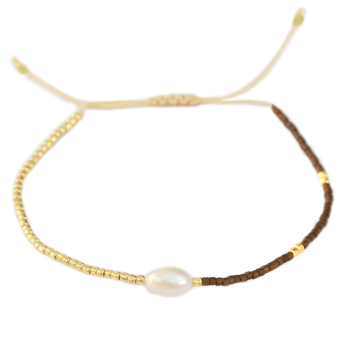 Pulsera Miyuki perla marrón