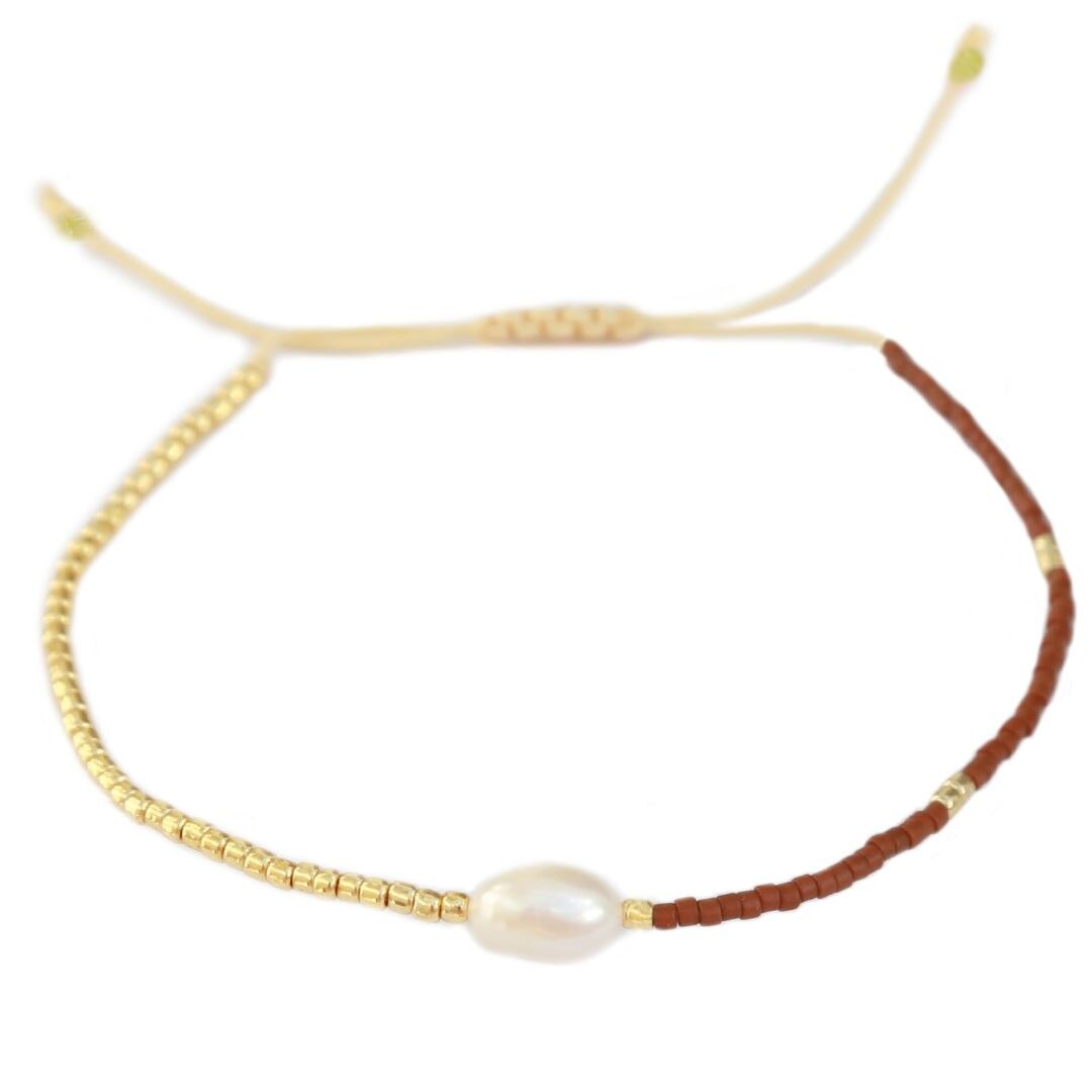 Pulsera de perlas Miyuki color coñac