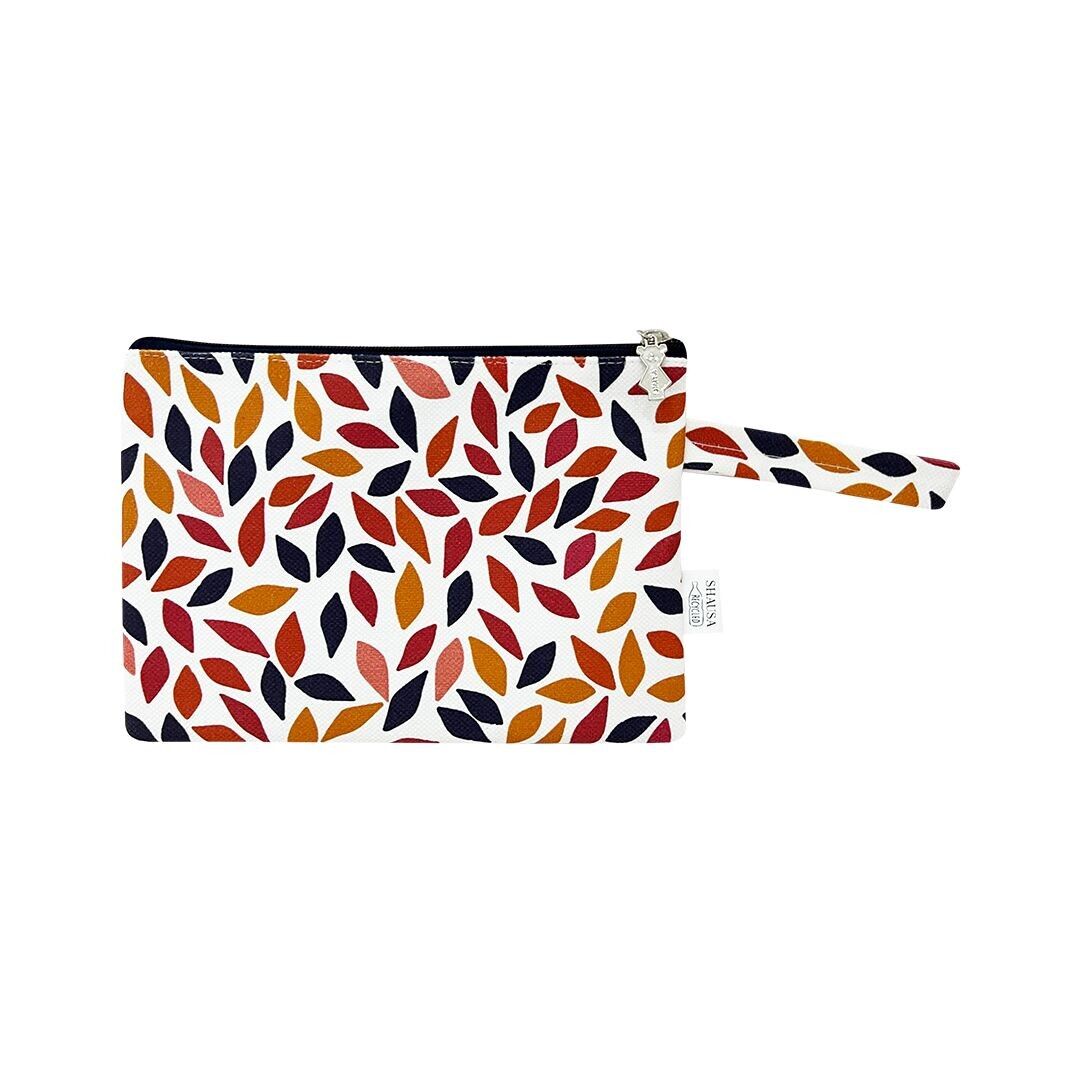Flat Toiletry Bag with Handle – Multicolored Leaf Print