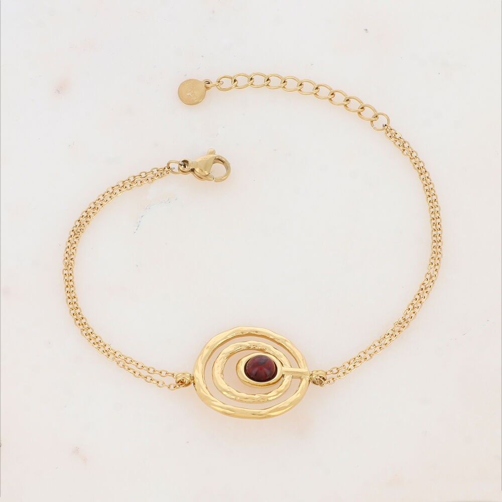 Bracelet with textured rings and natural stone or mother-of-pearl