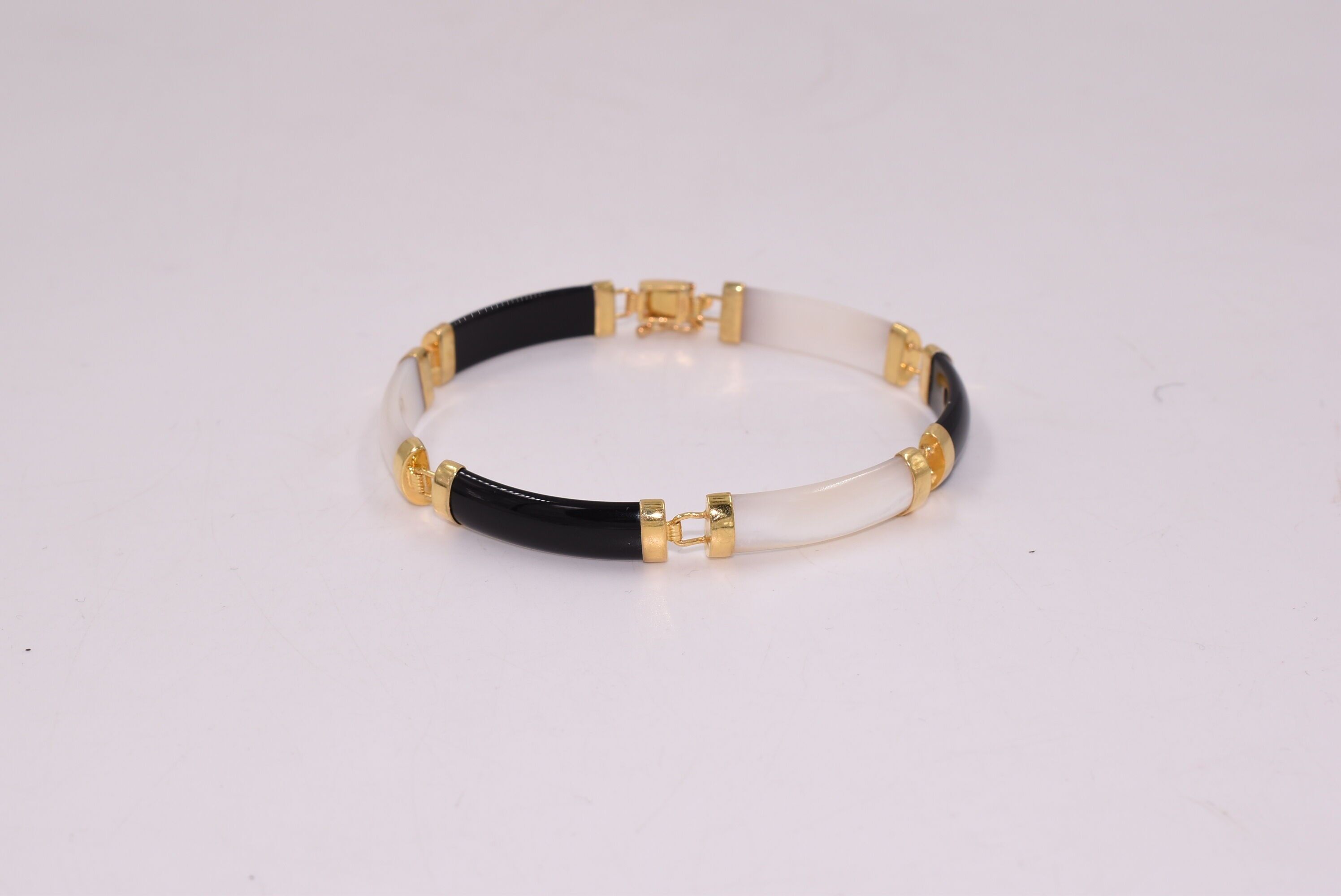 Bracciale con pietre preziose - bracciale a maglie - nero e bianco - lungo 19 cm