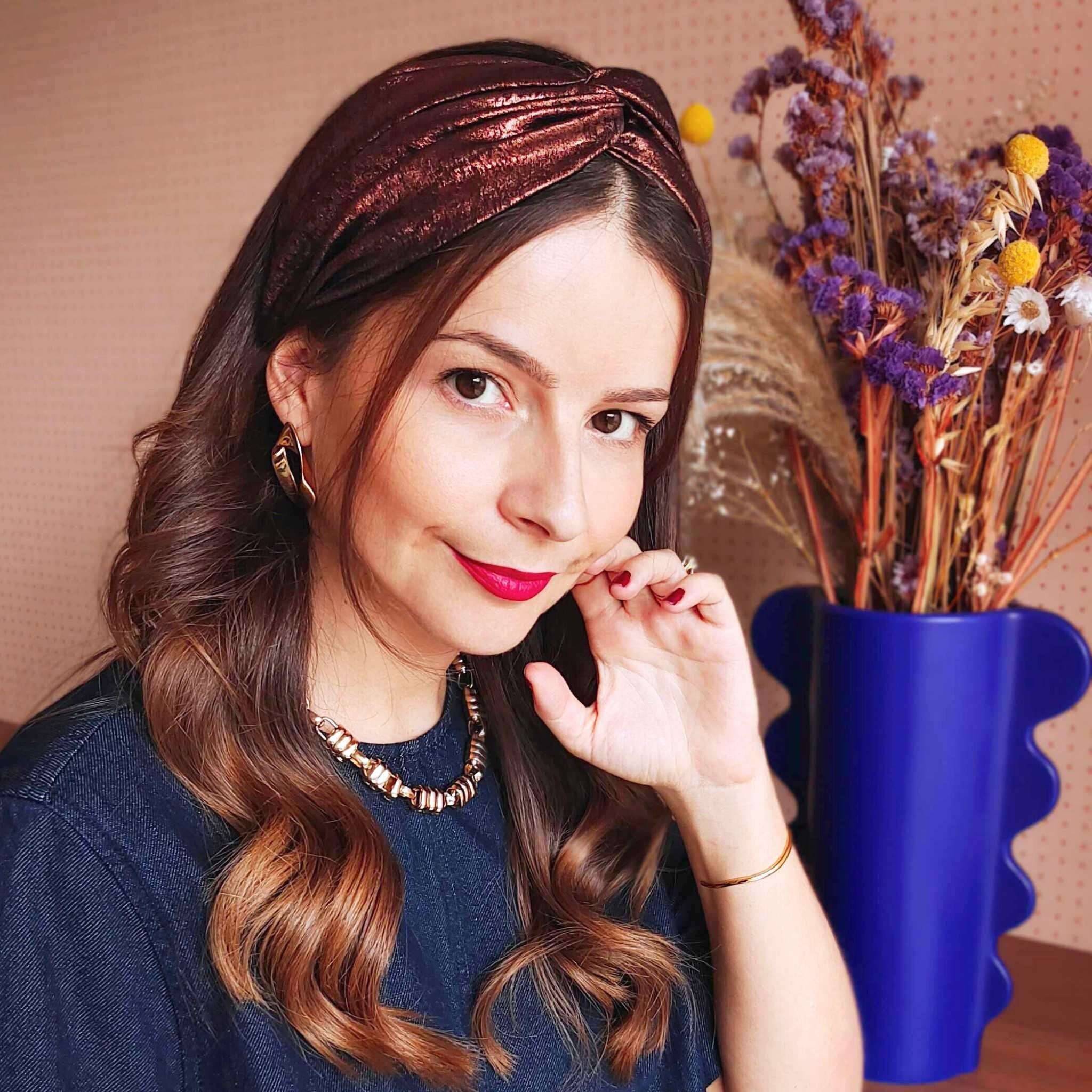 Fascia per capelli color cioccolato iridescente / Poliestere marrone lucido