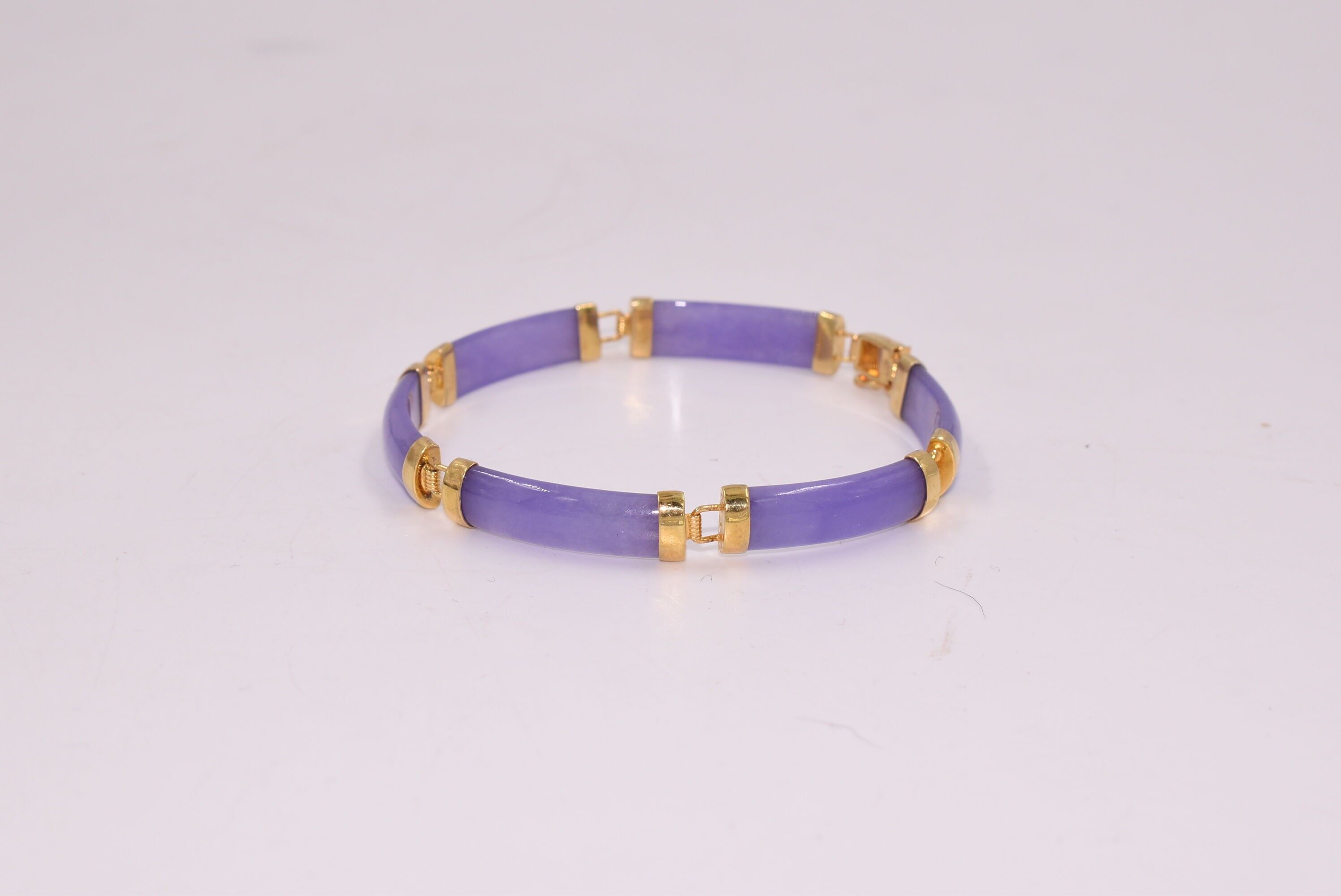 Bracciale in giada lavanda - Bracciale a maglie - Viola - Lungo 19 cm