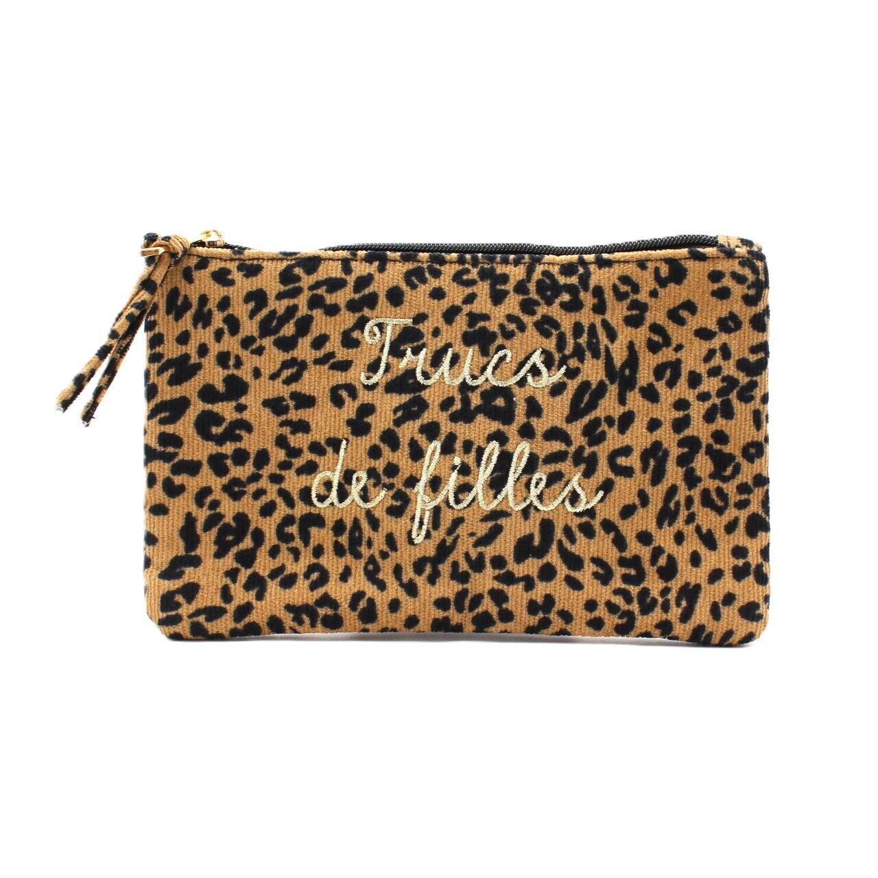 Pochette con stampa leopardata e messaggio - Girl stuff