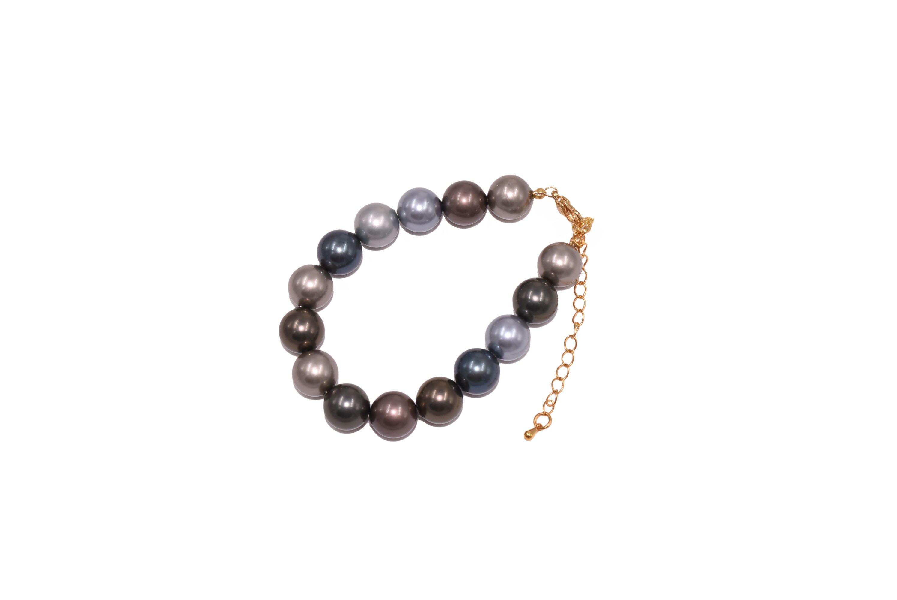 Braccialetto di perle di conchiglia - marrone chiaro, marrone, blu-grigio, azzurro, blu - lungo 20 + 5 cm