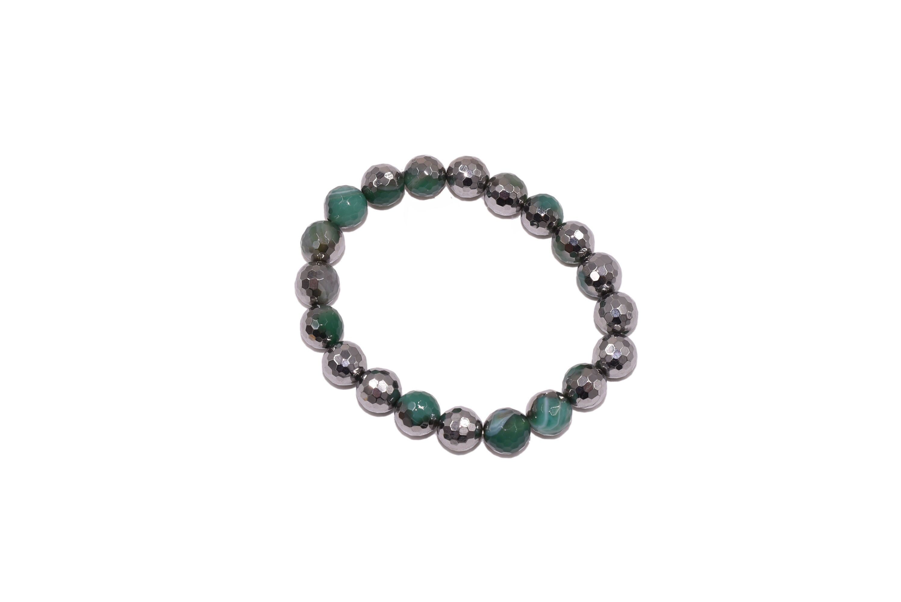 Bracciale in sardonice - verde e argento - lungo 20 cm