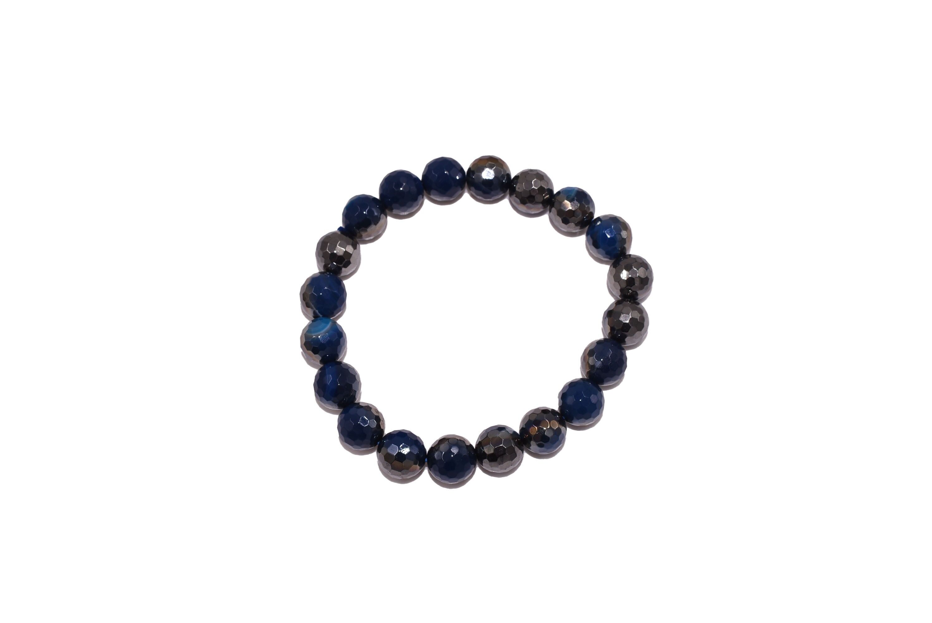Bracciale in sardonice - blu e argento - lungo 20 cm