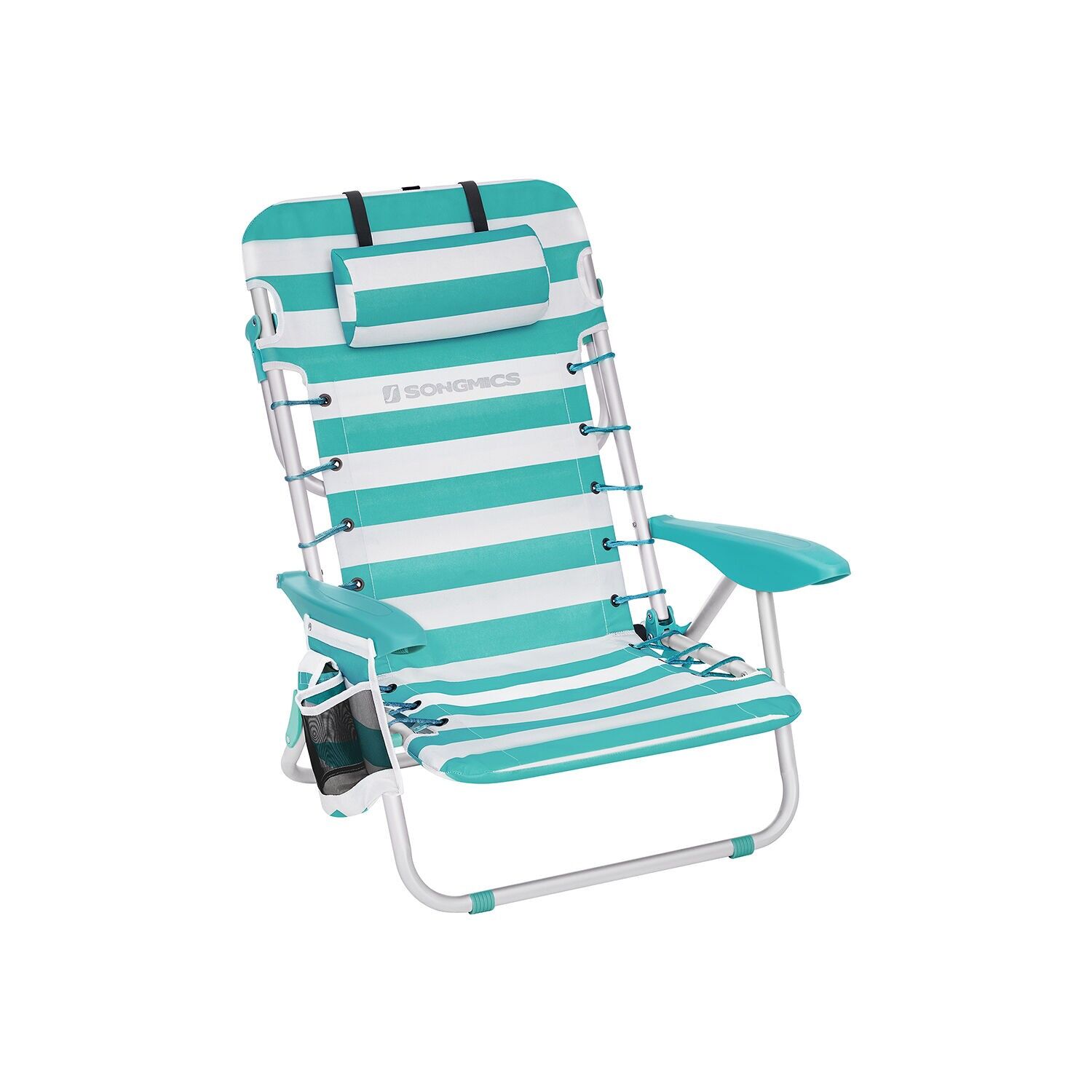 Strandstoel met afneembare hoofdsteun, set van 2, groen-wit gestreept