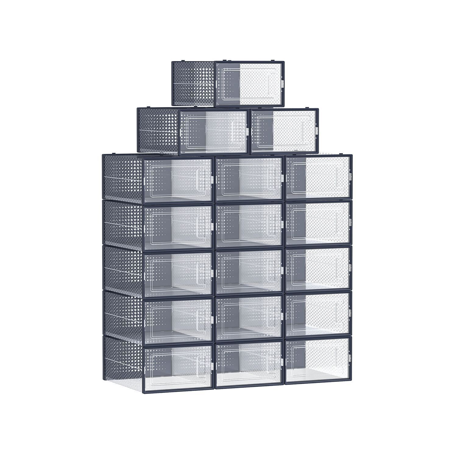 Schoenendozen set van 18 opvouwbaar en stapelbaar trasparente-antracetblauw
