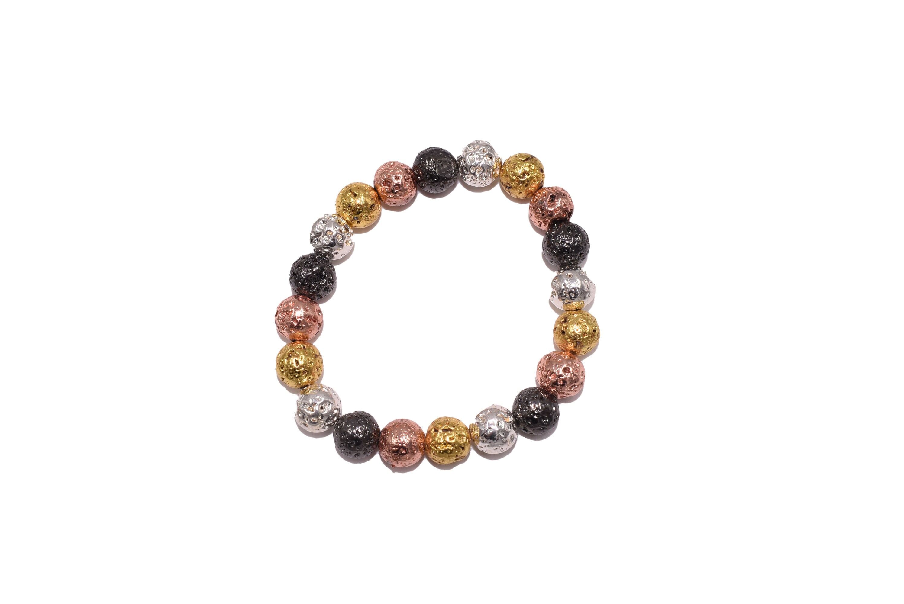 Bracciale in pietra lavica galvanizzata - oro rosa, oro, argento Thahiti - lunghezza 20 cm