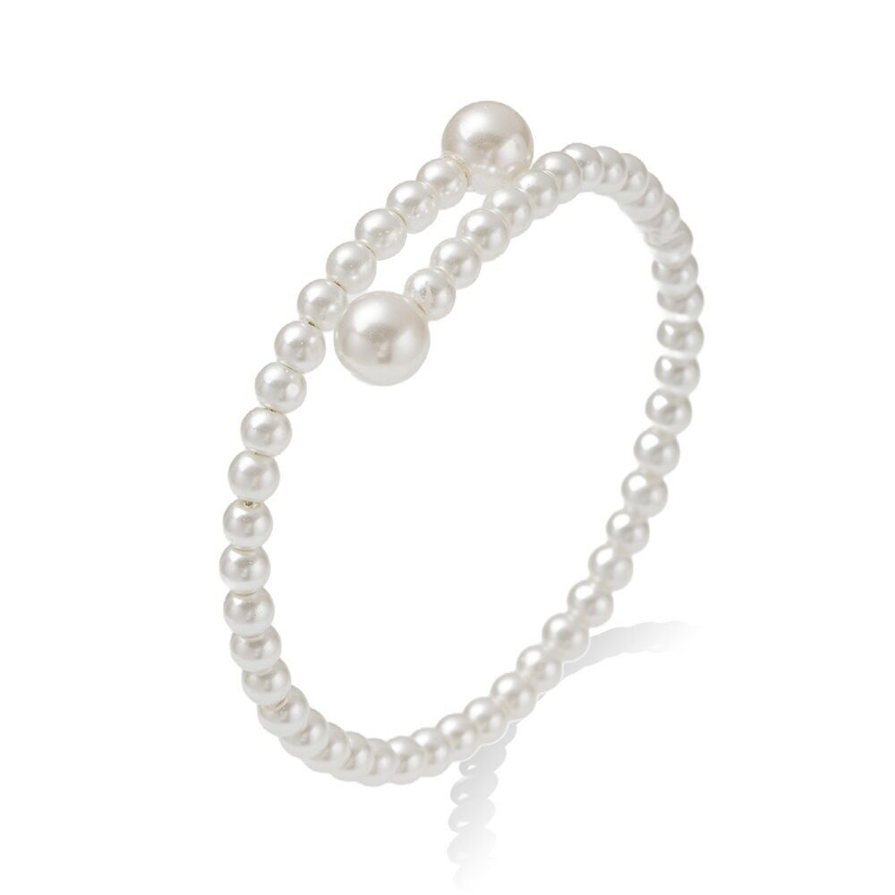 Bracciale avvolgente con perline - bianco - lungo 18 cm