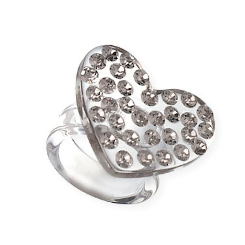 Plexiglass heart ring with pave Swarovski crystal stones, Italian design | Adreani Vintage Jewelry