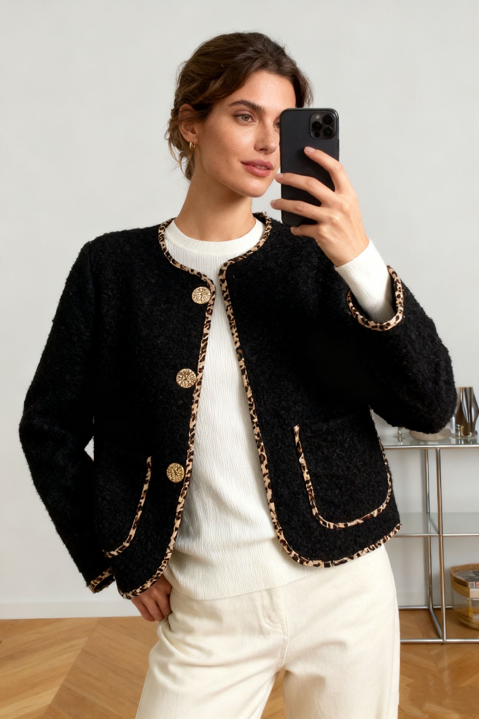 Tweedjacke mit Leopardenmuster