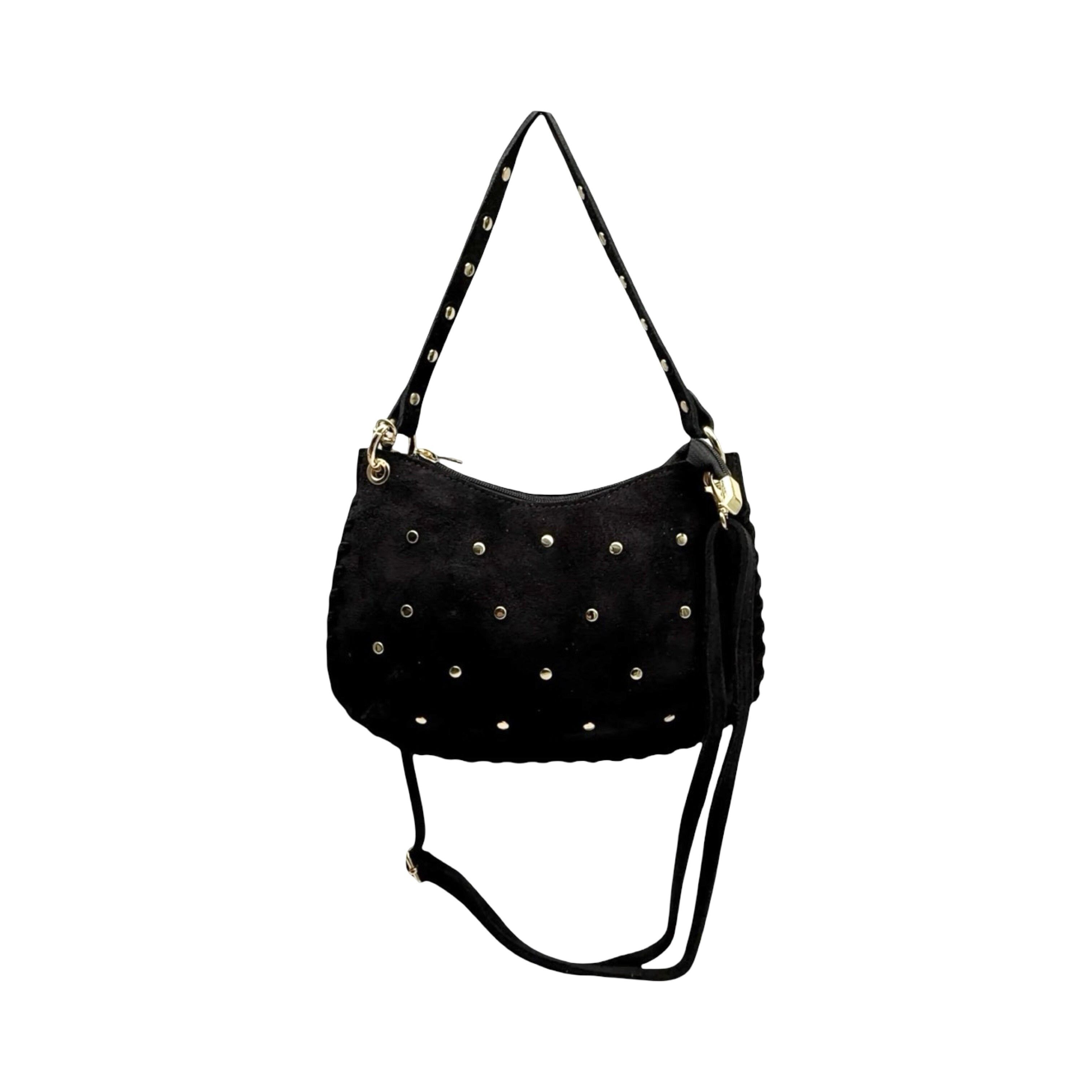 BORSA LOANA IN PELLE SCAMOSCIATA CON BORCHIE