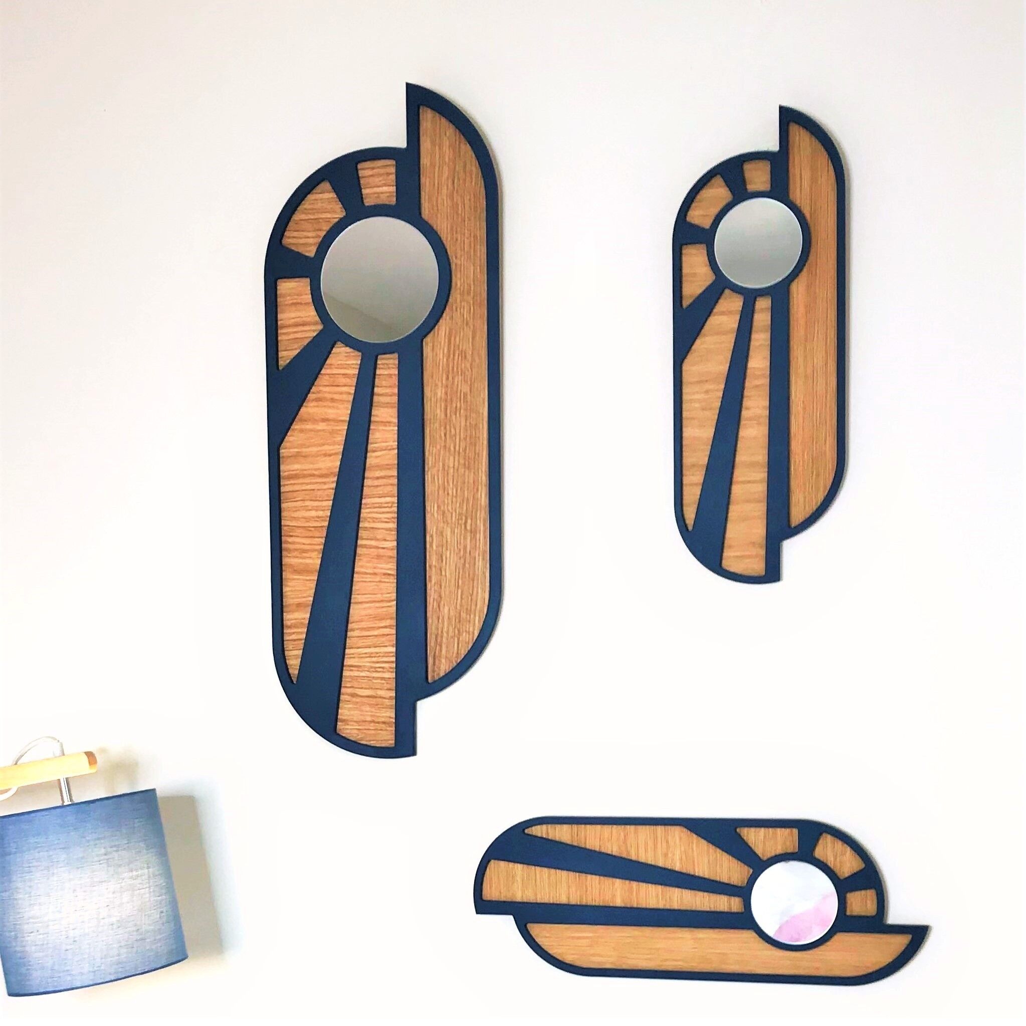 Blue Sunset wooden mirror - L