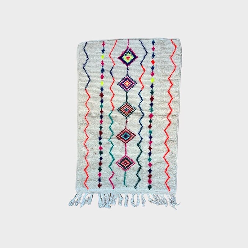 Alfombra Beni Ouarain de 100×150 cm – Alfombra marroquí tejida a mano con diseño multicolor