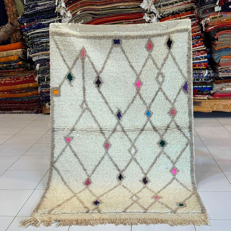 Alfombra Aneza – Beni Ouarain 100×160 cm – Alfombra marroquí tejida a mano con detalles coloridos