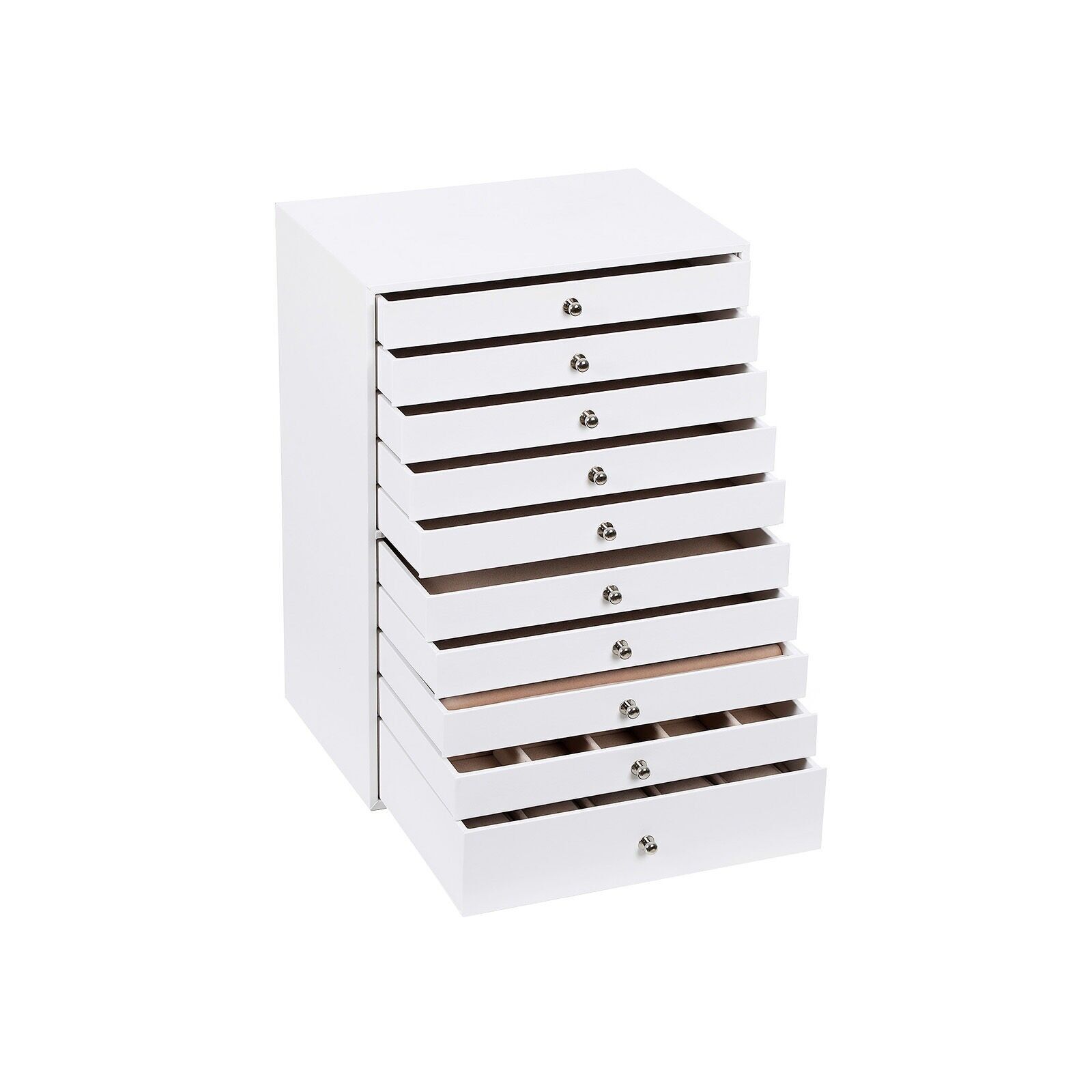 Coffre à bijoux 10 tiroirs blanc, 29 x 20.5x40.5 cm