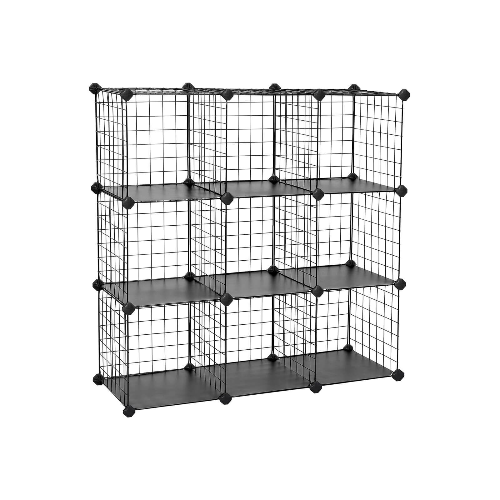 Système d'étagères sans boulons avec 9 cubes grillagés, 93 x 31 x 123 cm