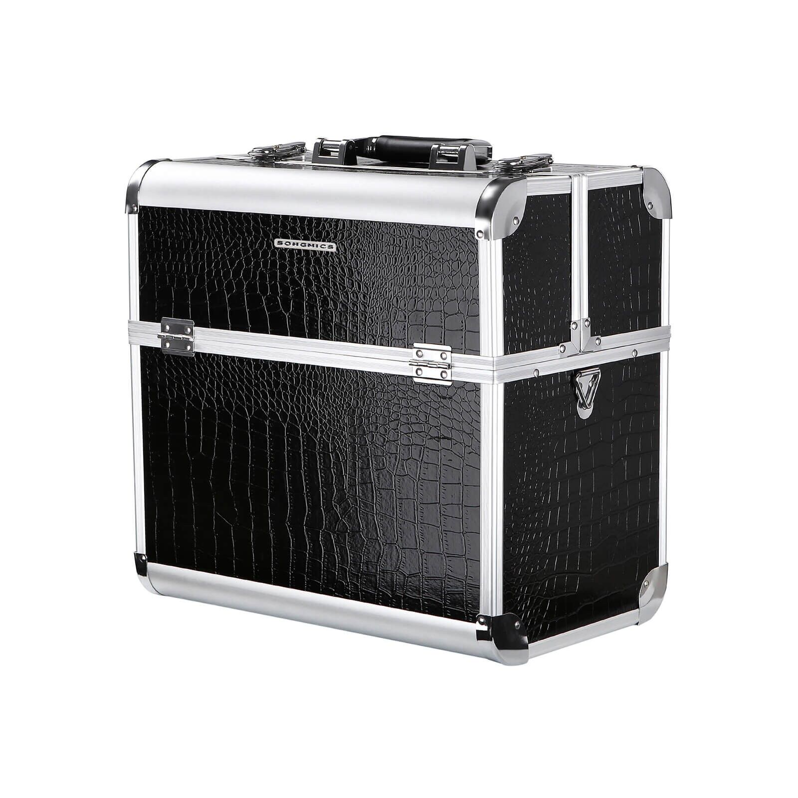 Cosmetic case crocodile pattern black, 36.5 x 35 x 22 cm (W x H x D) - Dimensions of the inner compartments: 31.5 x 3.5 x 9 cm