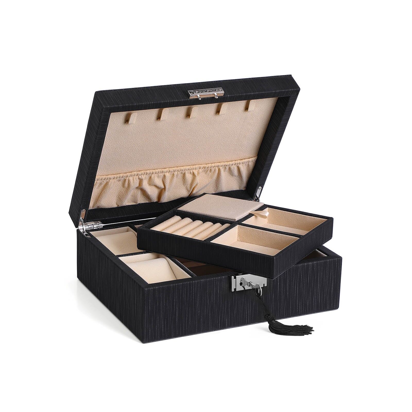 Coffret à bijoux verrouillable noir, 23.8 x 20 x 9.5 cm