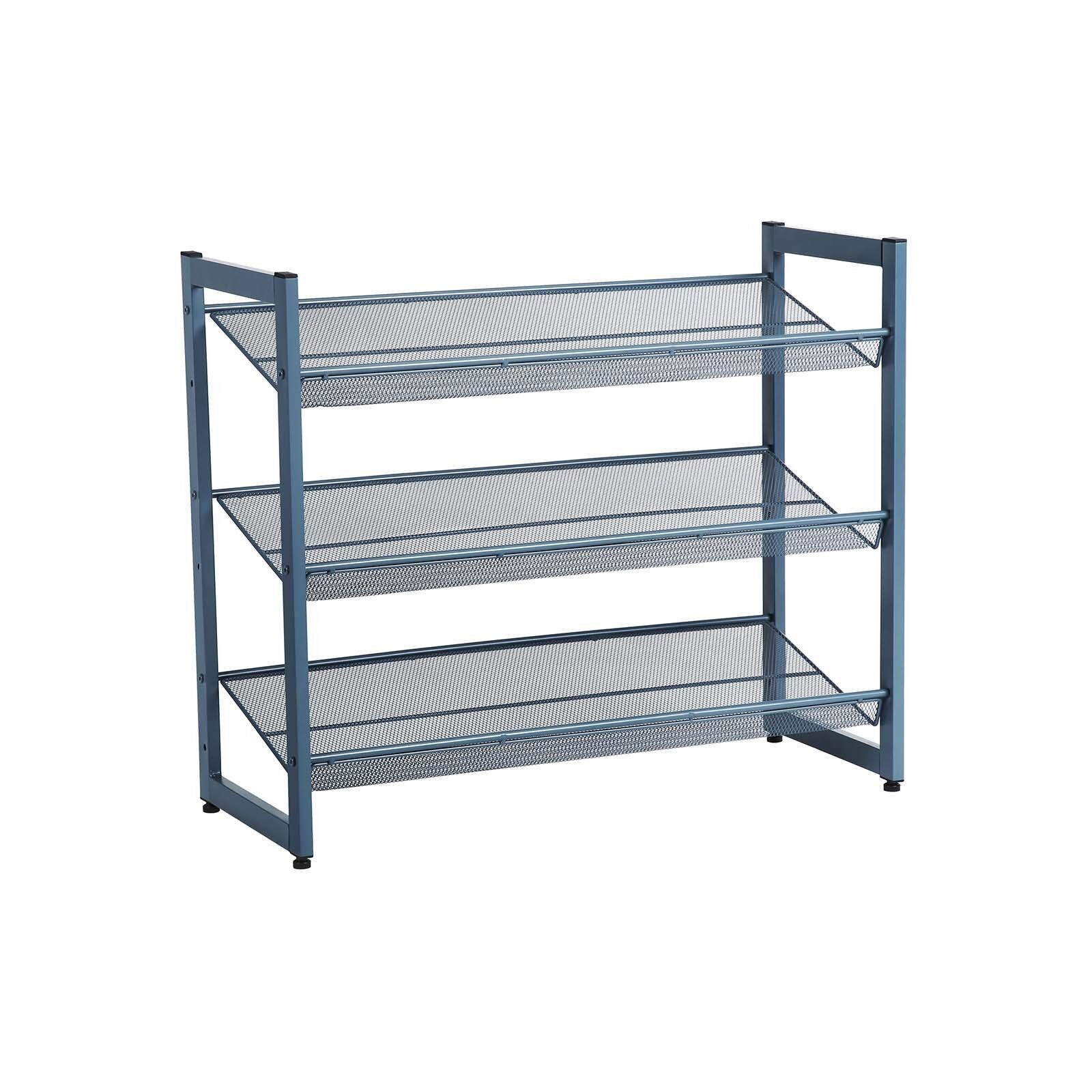 Étagère à chaussures avec 3 étagères en filet, bleu, 74 x 62.8 x 30.7 Cm