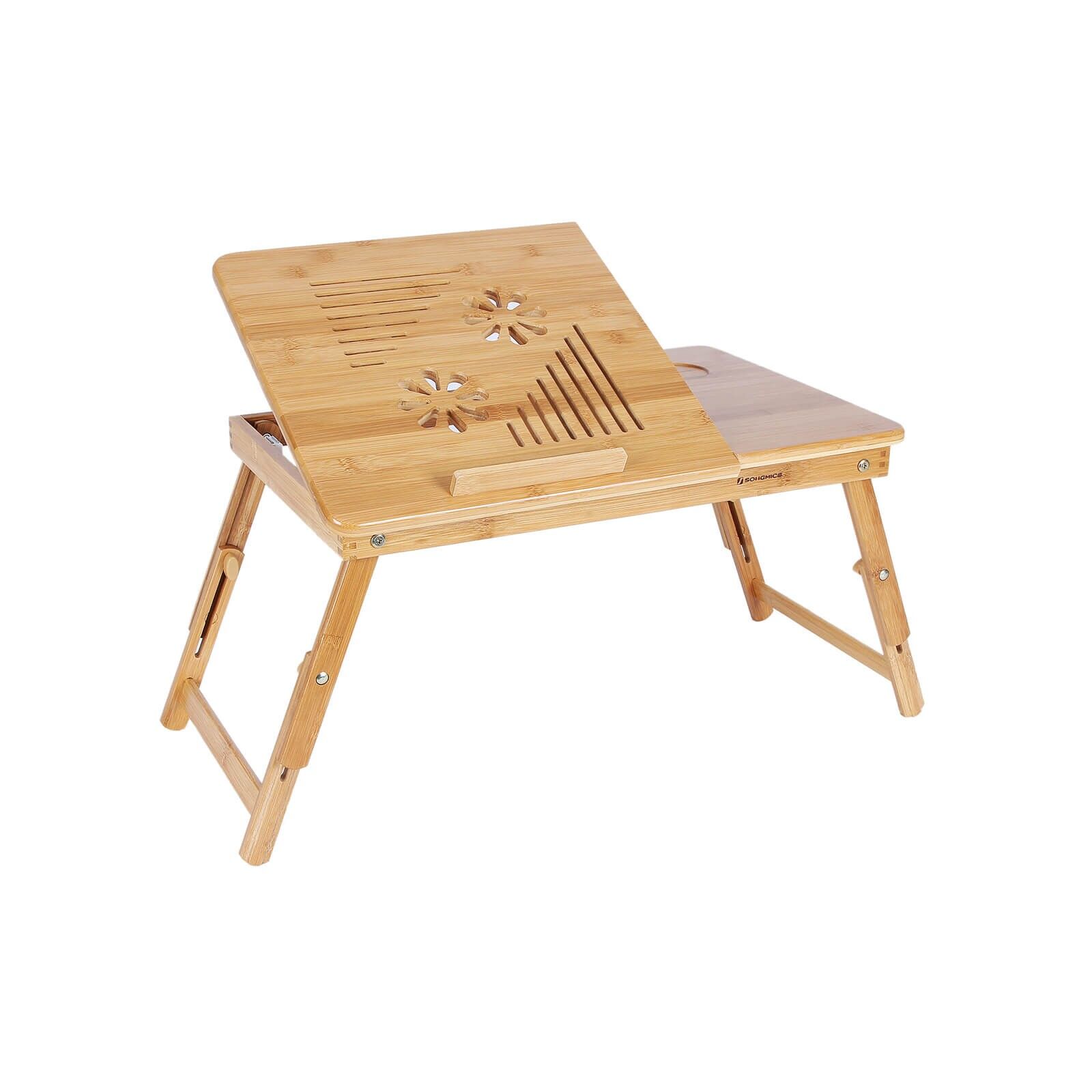 Table d'ordinateur portable réglable en bambou, 55 x 35 x 29 cm