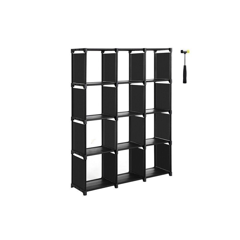 Plastic shelf 12 cubes black, 105 x 30 x 140 cm
