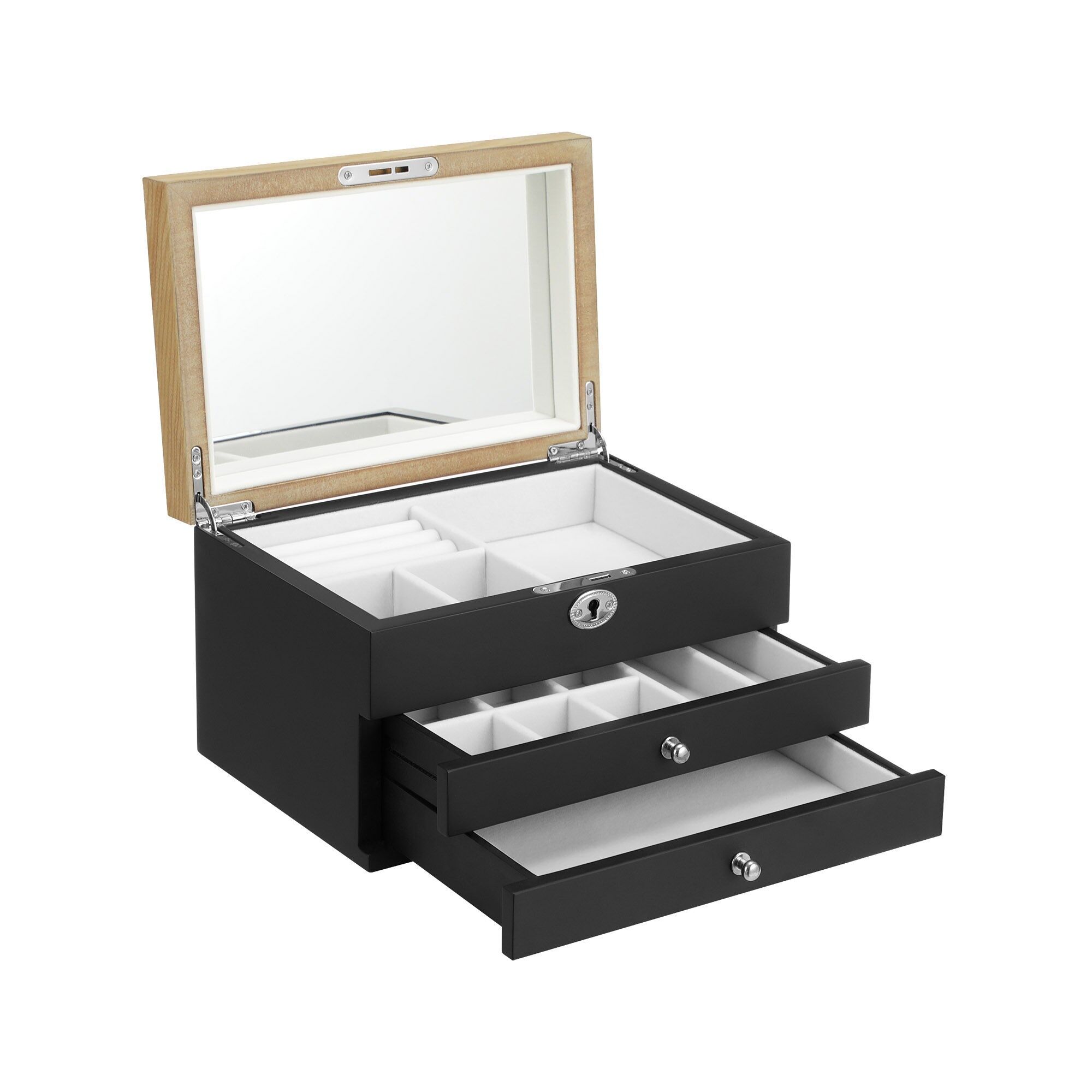 Elegant jewelry box with mirror, black, 24.5 x 17 x 14.5 cm