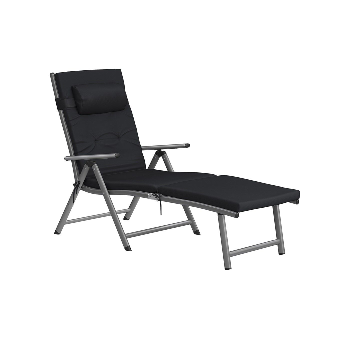 Chaise longue avec coussin noir, 183 x 60 x 39 cm