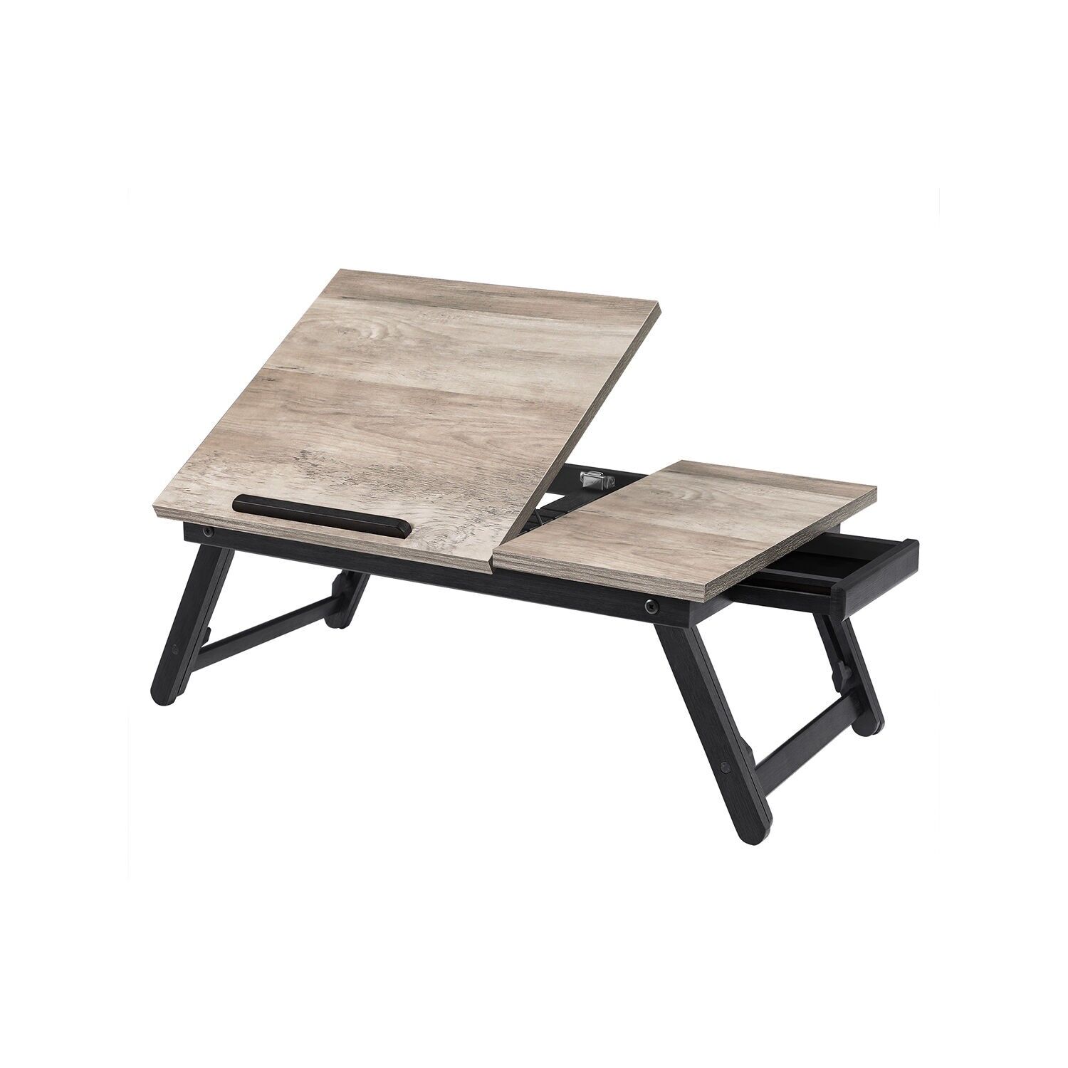 Table de petit-déjeuner avec pieds pliants, réglable en hauteur, grise, 55 x 35 x 23 cm