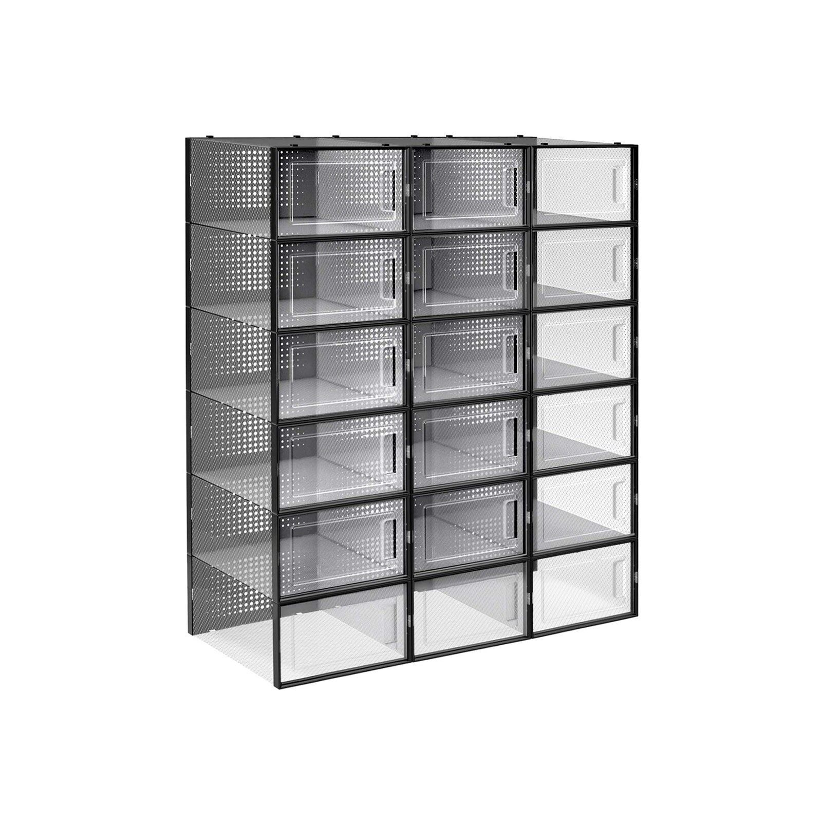 Lot de 18 boîtes à chaussures empilables, lot de 33.3 x 23 x 14 cm (L x W x H) - Internal dimensions per box: 30 x 22.5x13.5 cm