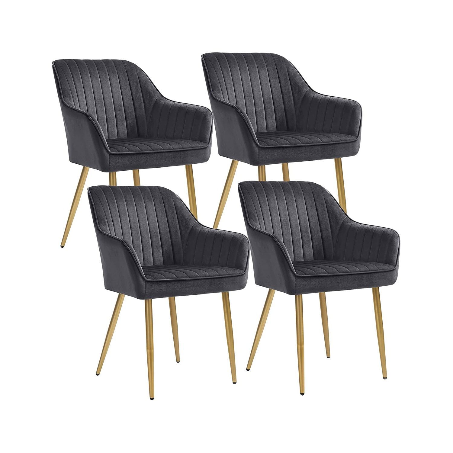 Ensemble de 4 chaises de salle à manger rembourrées, 62.5 x 60 x 85 cm (L x W x H) Seat height: 50 cm Seat width: 49 cm Seat depth: 44.5 cm Backrest height: 39.5 cm Hauteur de l'accoudoir (à partir du sol) : 64 cm Épaisseur du coussin d'assise : 7 cm