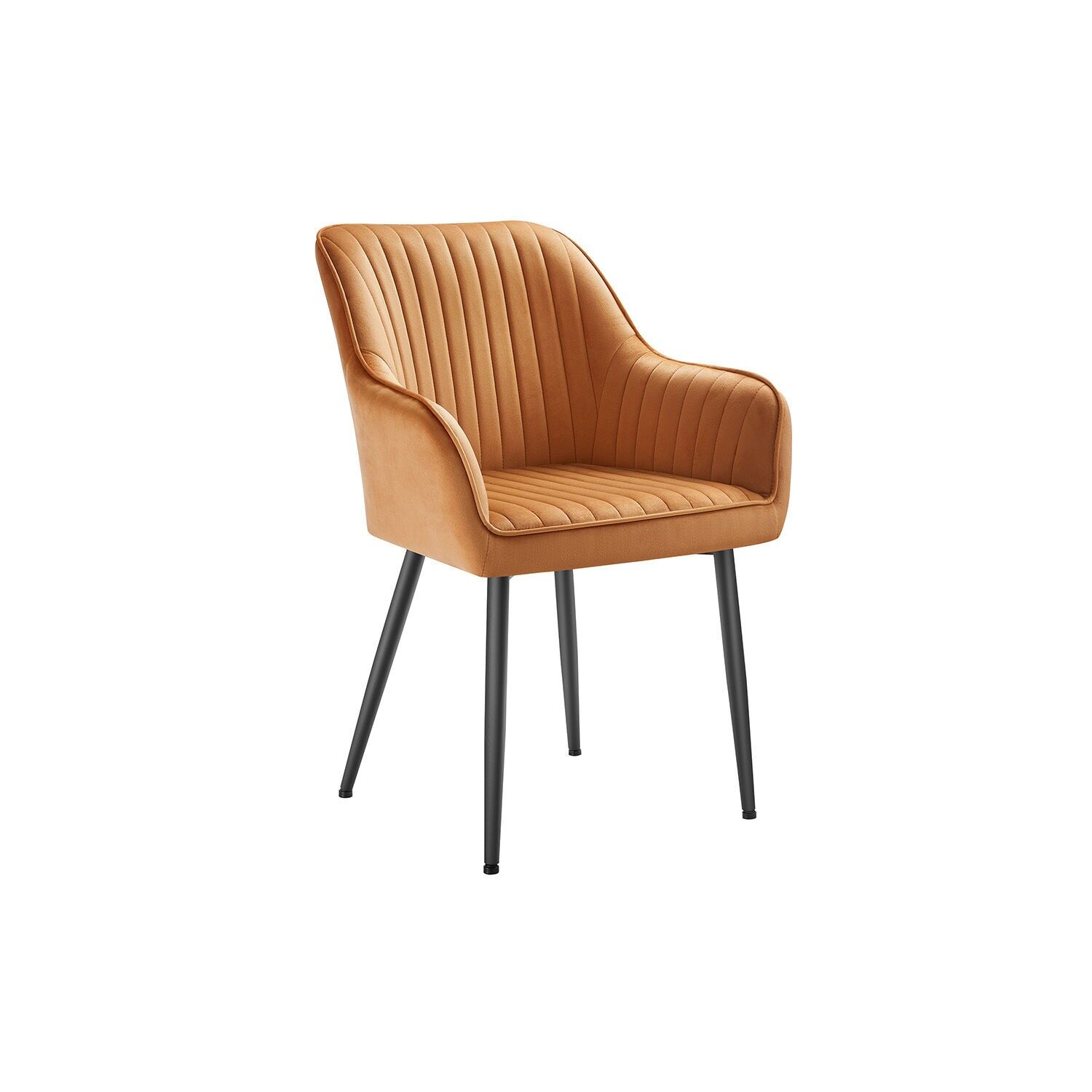 Chaise de salle à manger avec accoudoirs, marron caramel-noir encre, 60 x 62.5 x 85 cm (P x L x H) Hauteur d'assise : 50 cm Largeur d'assise : 49 cm Profondeur d'assise : 44.5 cm Backrest height: 39.5 cm Hauteur de l'accoudoir (à partir du sol) : 64 cm Épaisseur du coussin d'assise : 7 cm