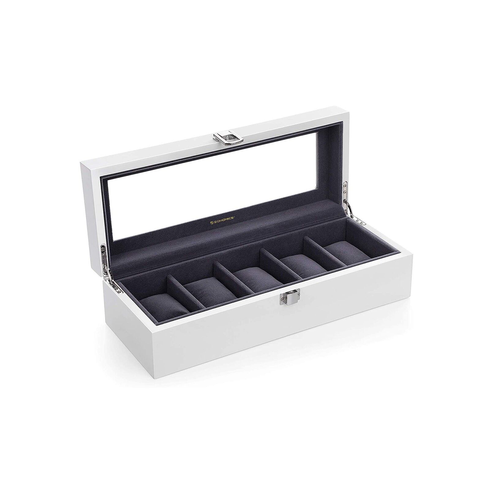 Watch box with 5 compartments, 31.2 x 12 x 8.5 cm (L x W x H) - Dimensions per compartment: 9.4 x 5.1 cm