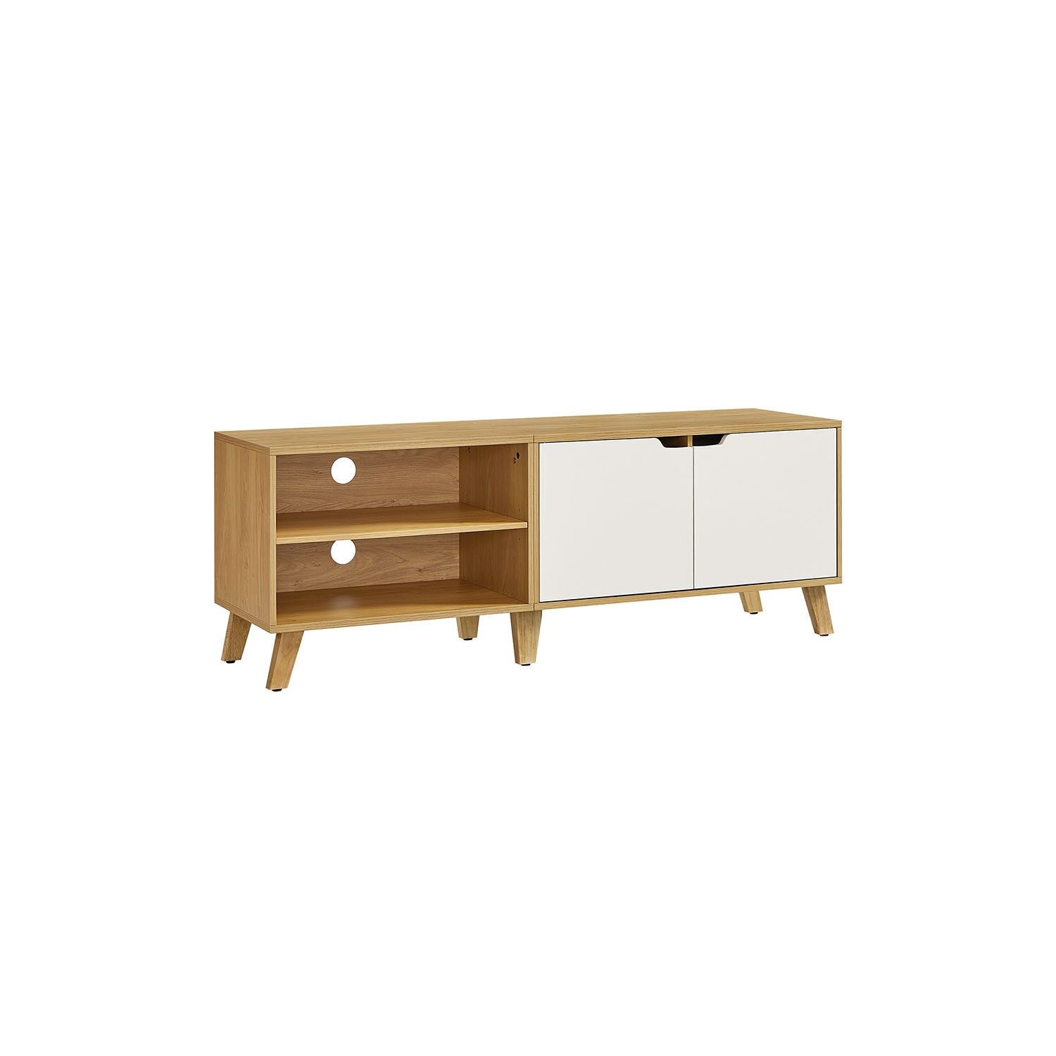 Mueble de TV de 140 cm de largo roble natural-blanco crema